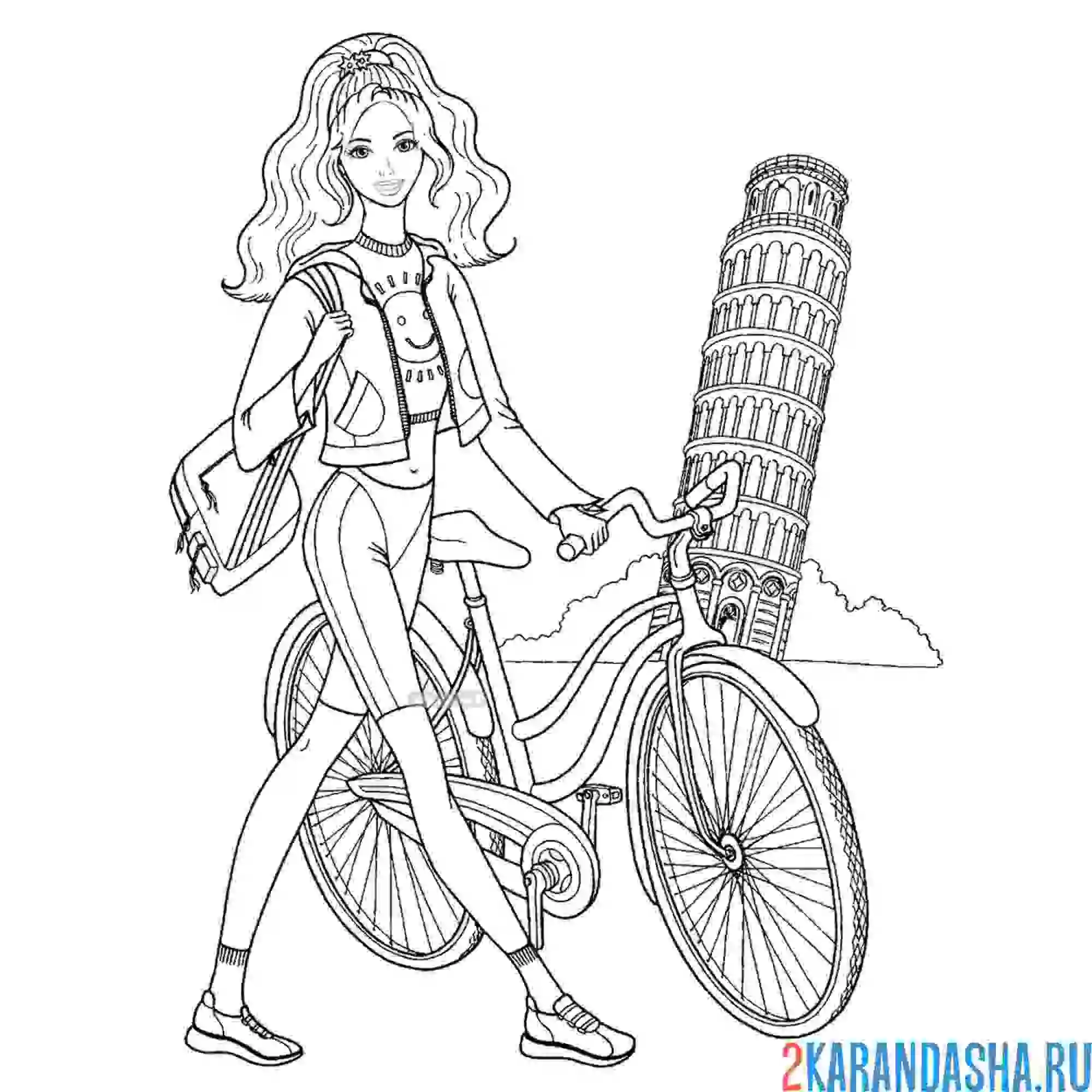 Раскраска barbie на велосипеде в италии