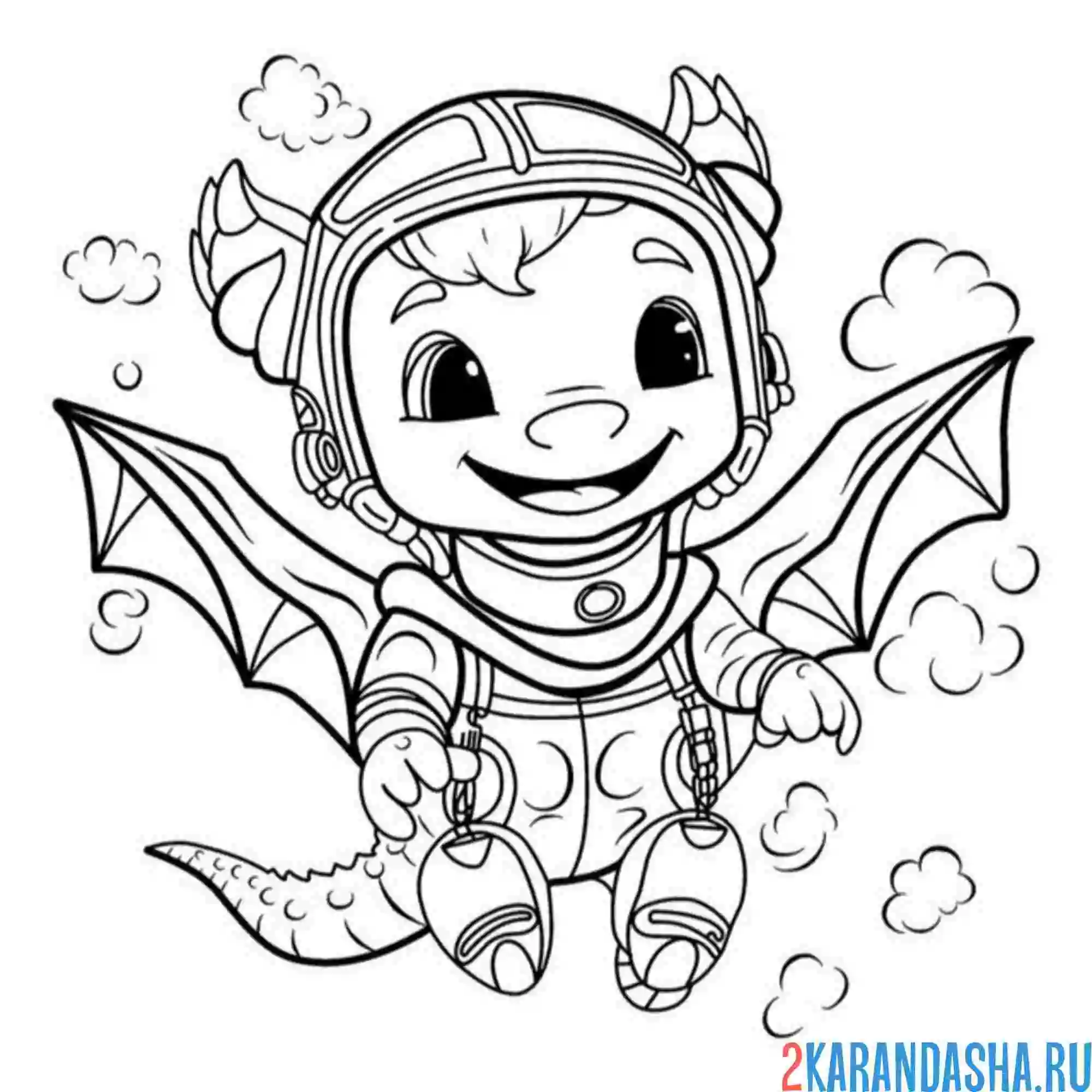 Раскраска дракончик в полете