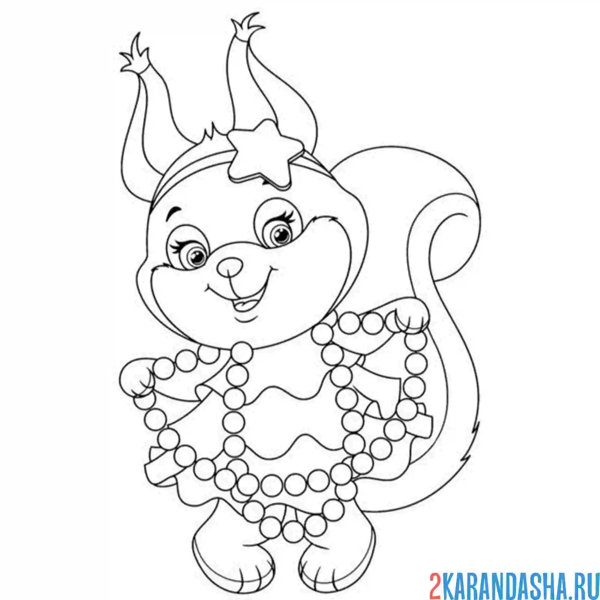 Раскраска белка новогодняя