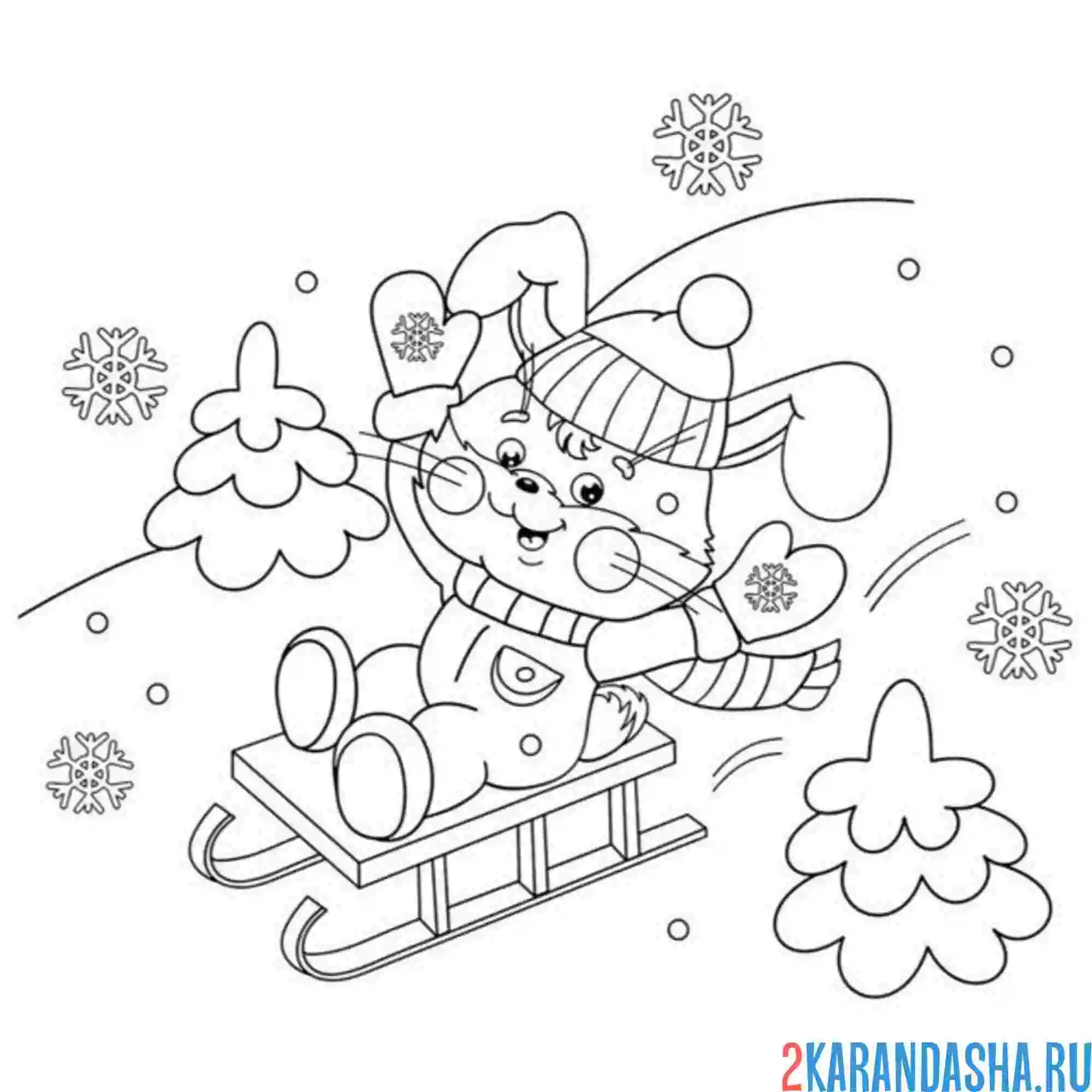 Раскраска зайка в варежках