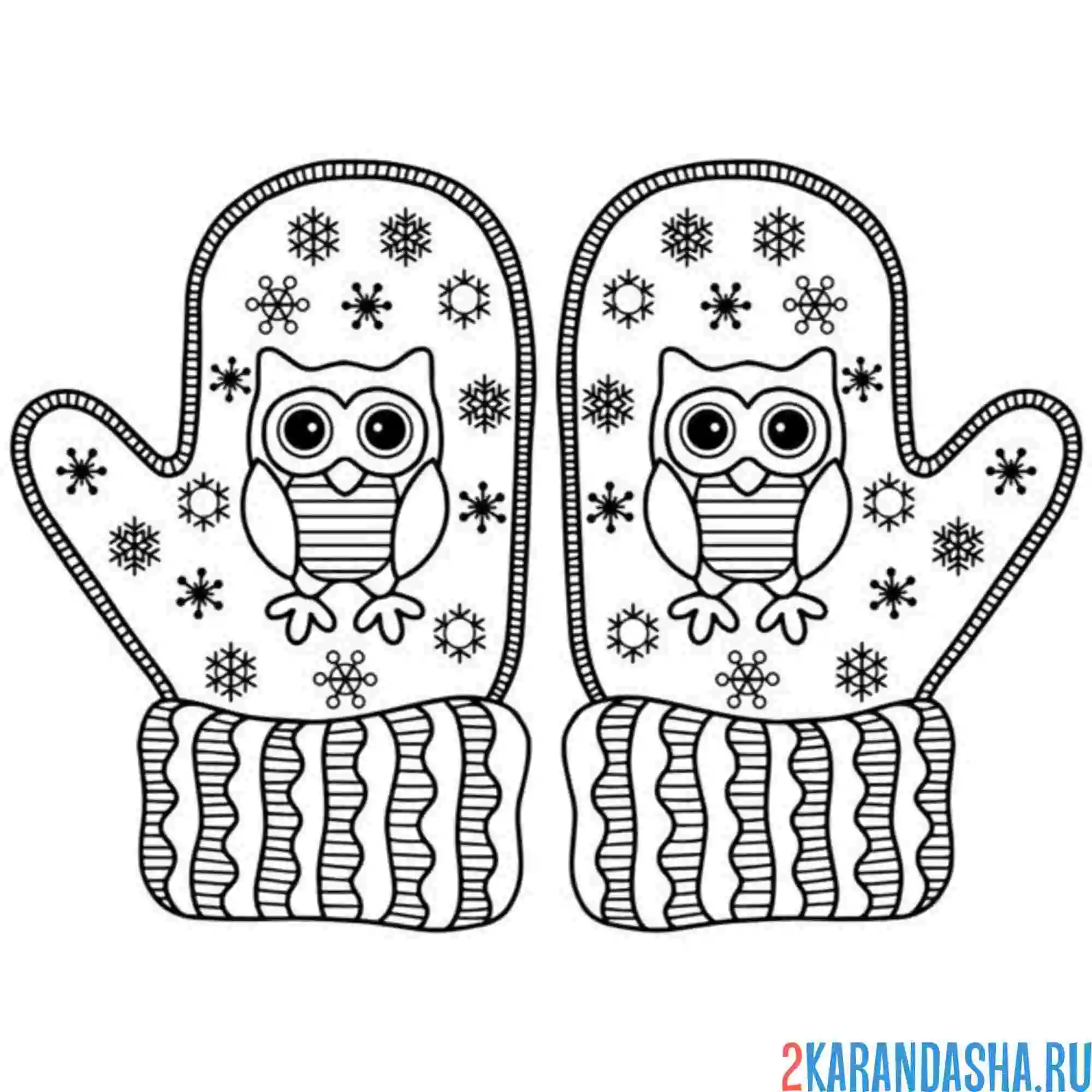 Раскраска варежки с совами