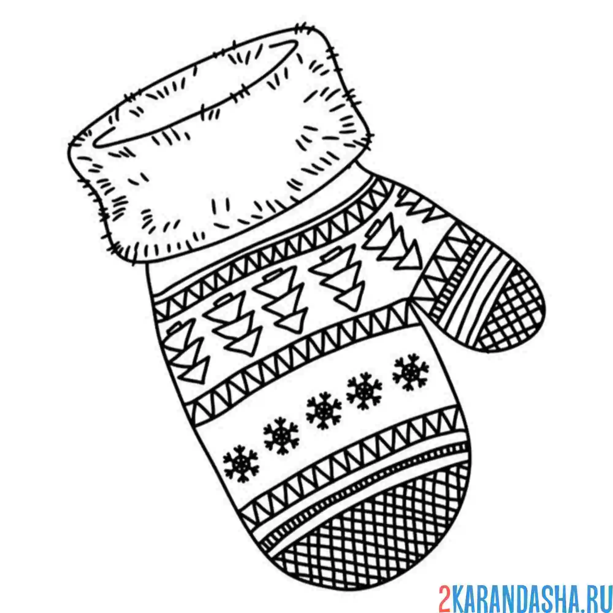 Раскраска варежка зимние узоры