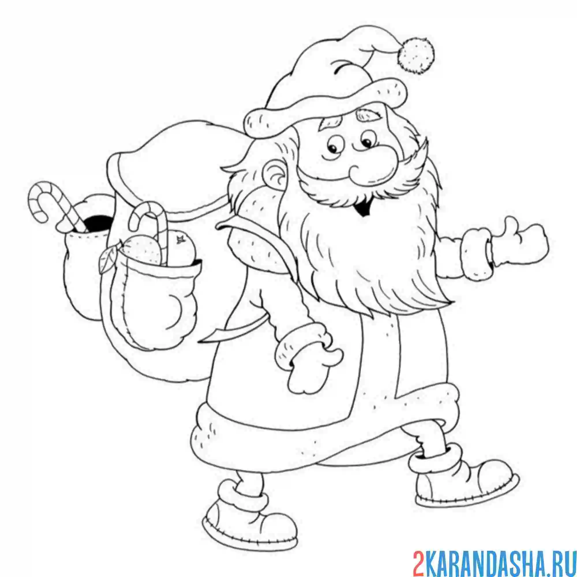 Раскраска дедушка мороз и мешок