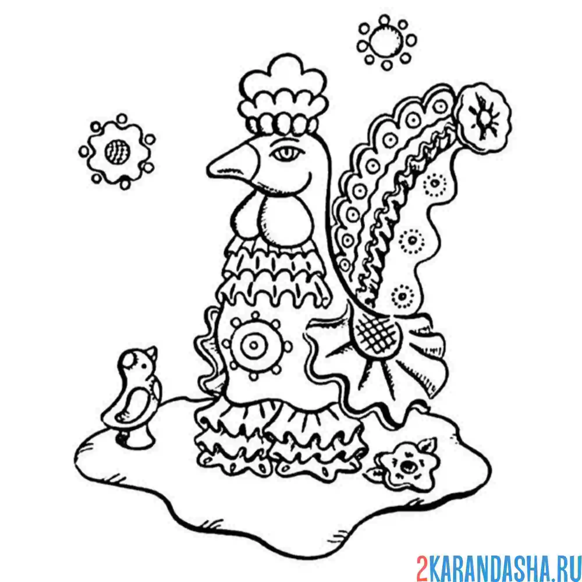 Раскраска дымковская игрушка петух