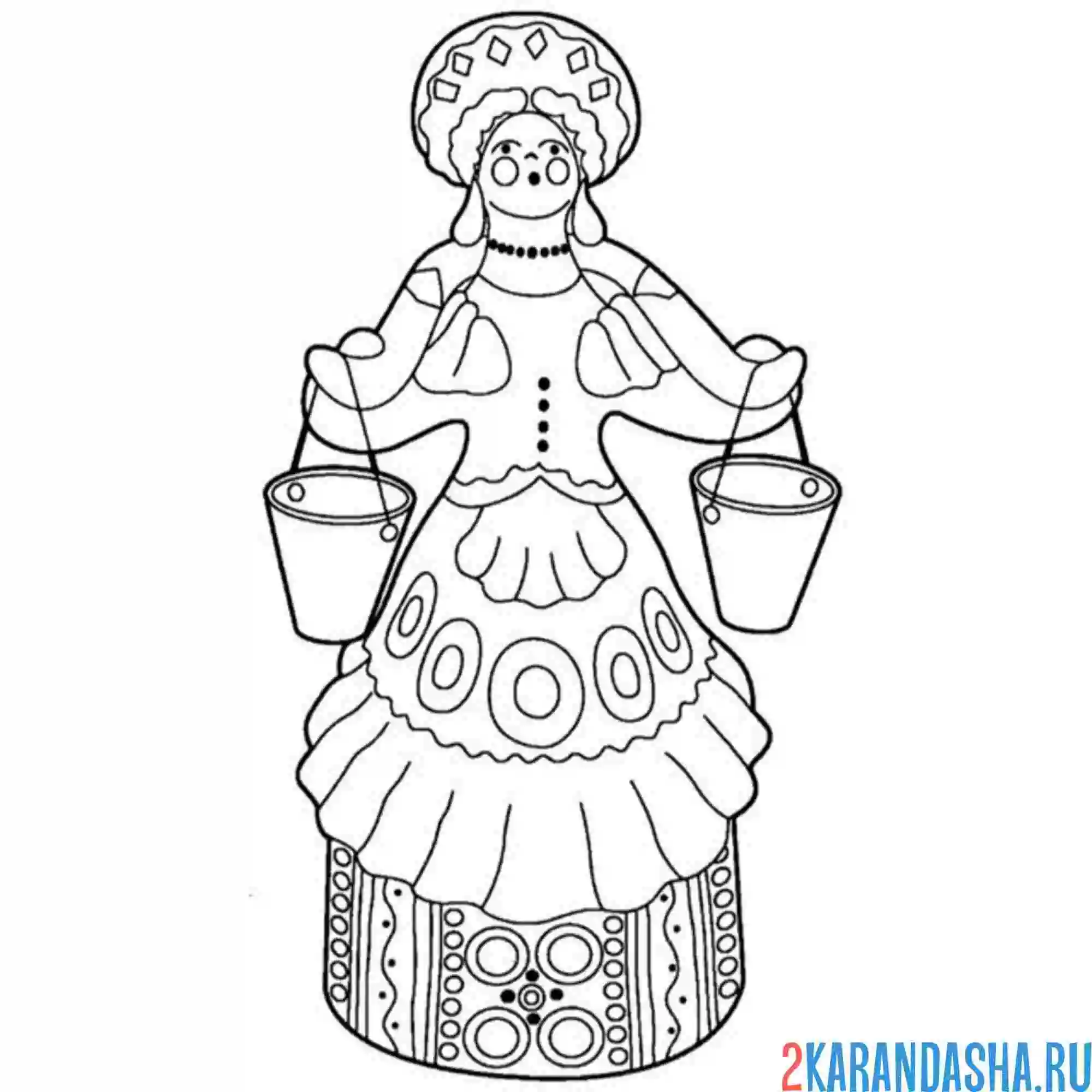 Раскраска дымковская игрушка баба с коромыслом