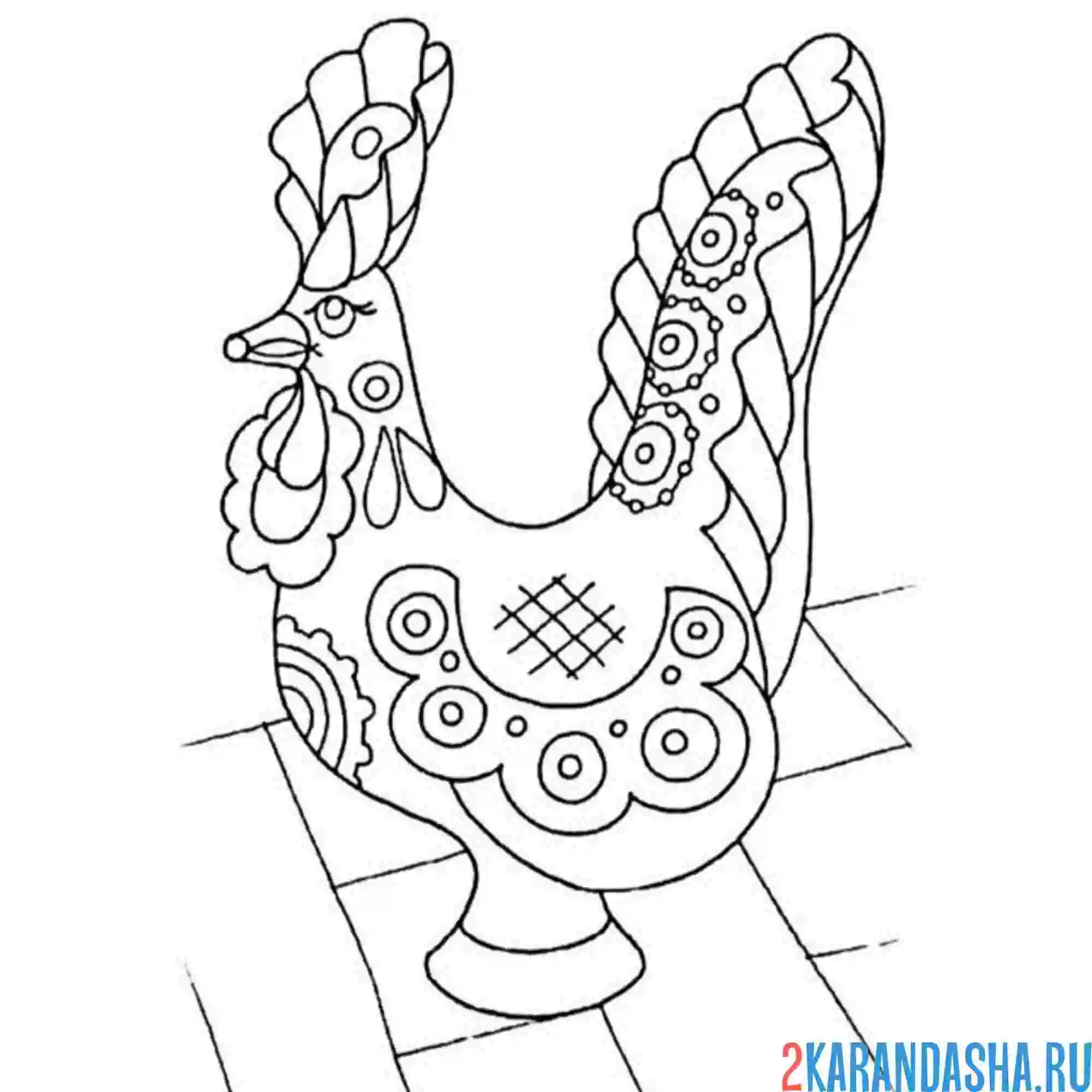 Раскраска петушок дымковская игрушка