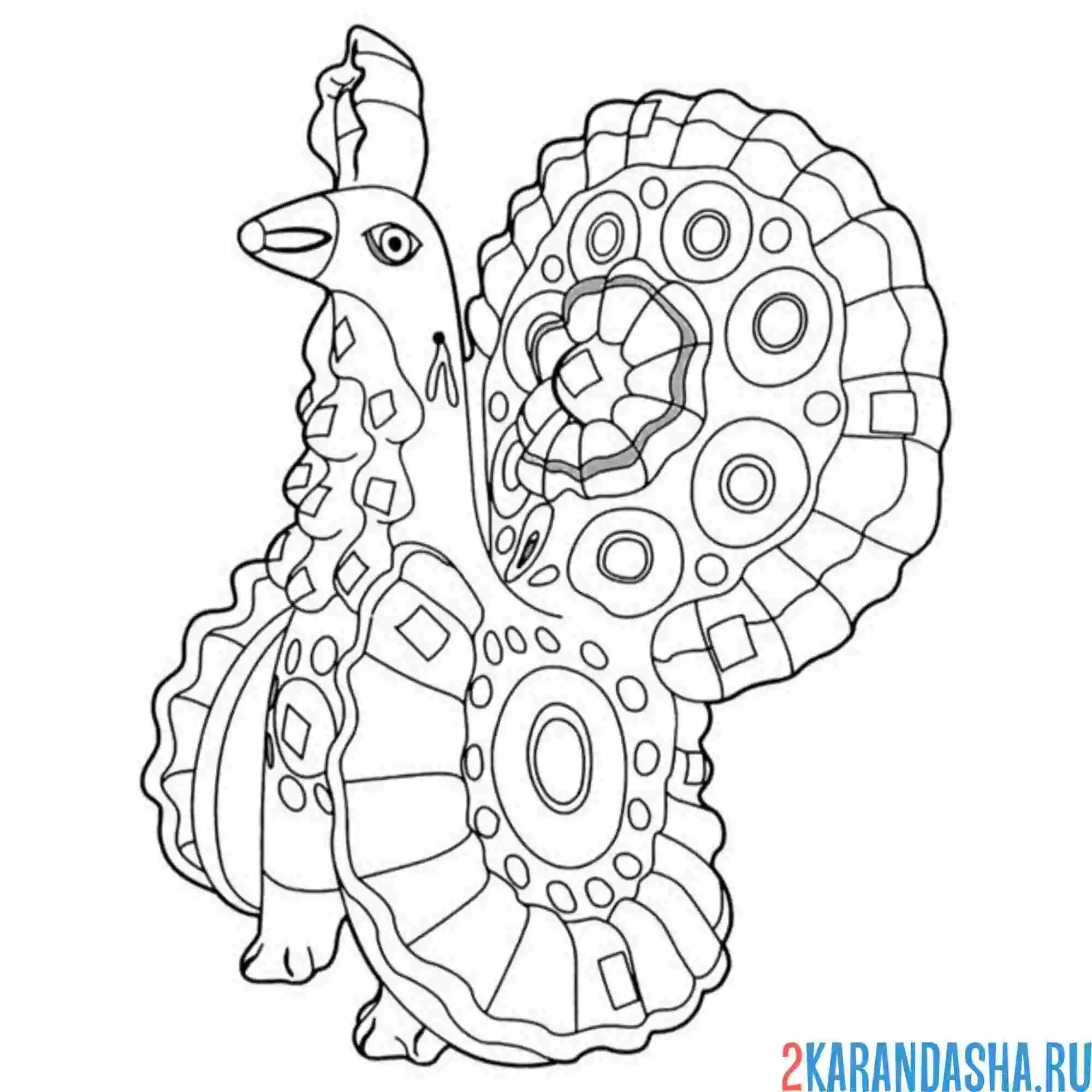 Раскраска дымковская игрушка птичка