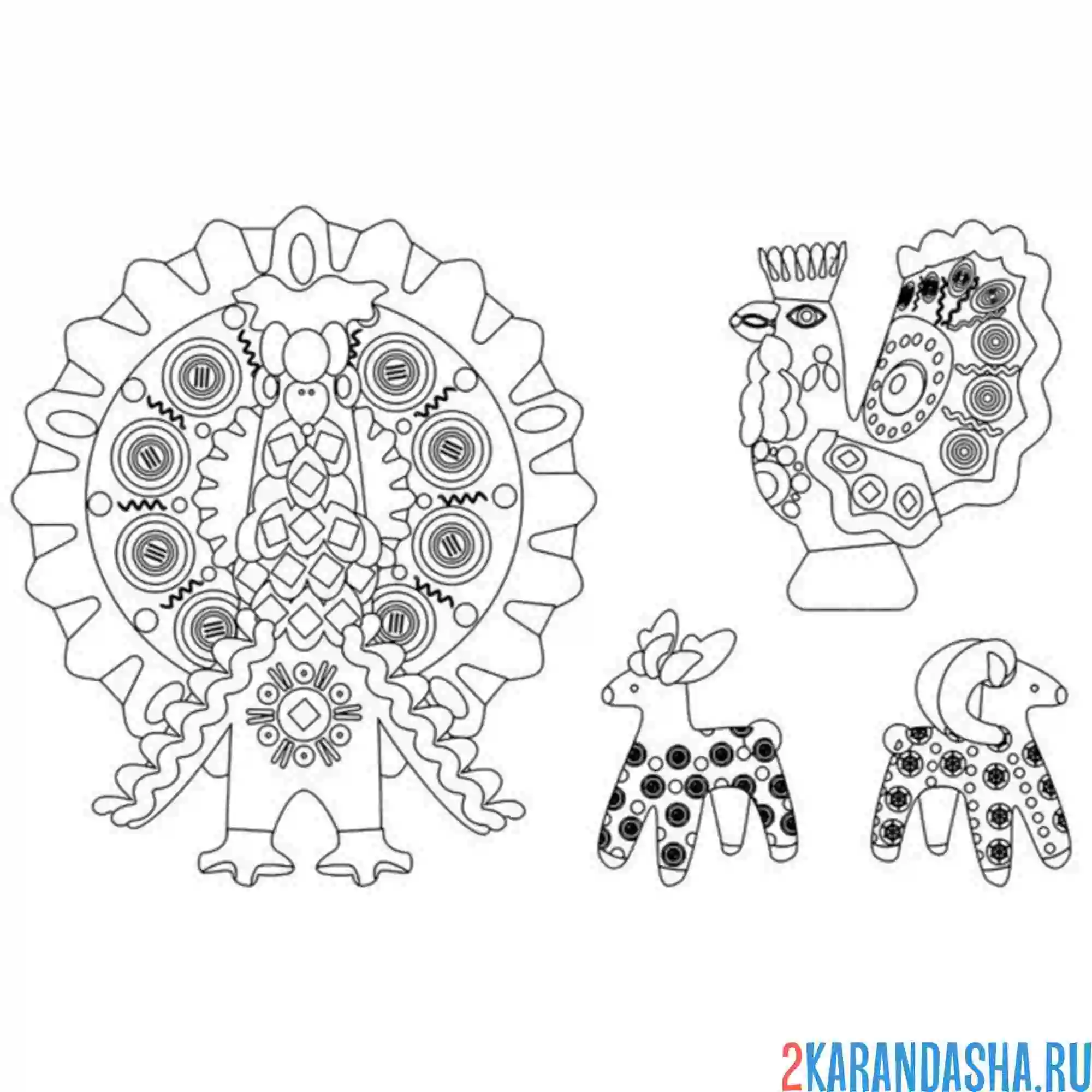 Раскраска дымковская игрушка животные