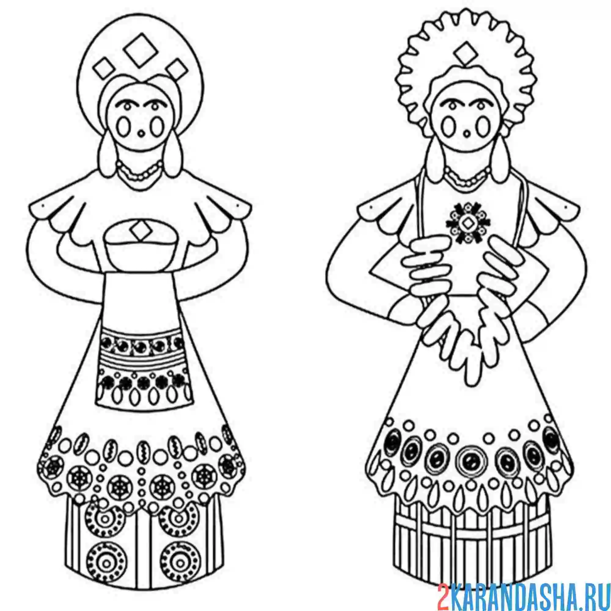Раскраска дымковская игрушка две бабы