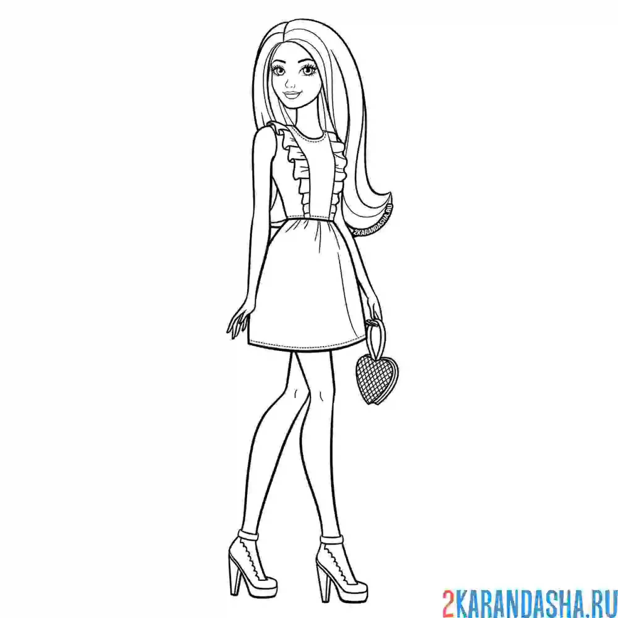 Раскраска барби в красивом платье и туфлях