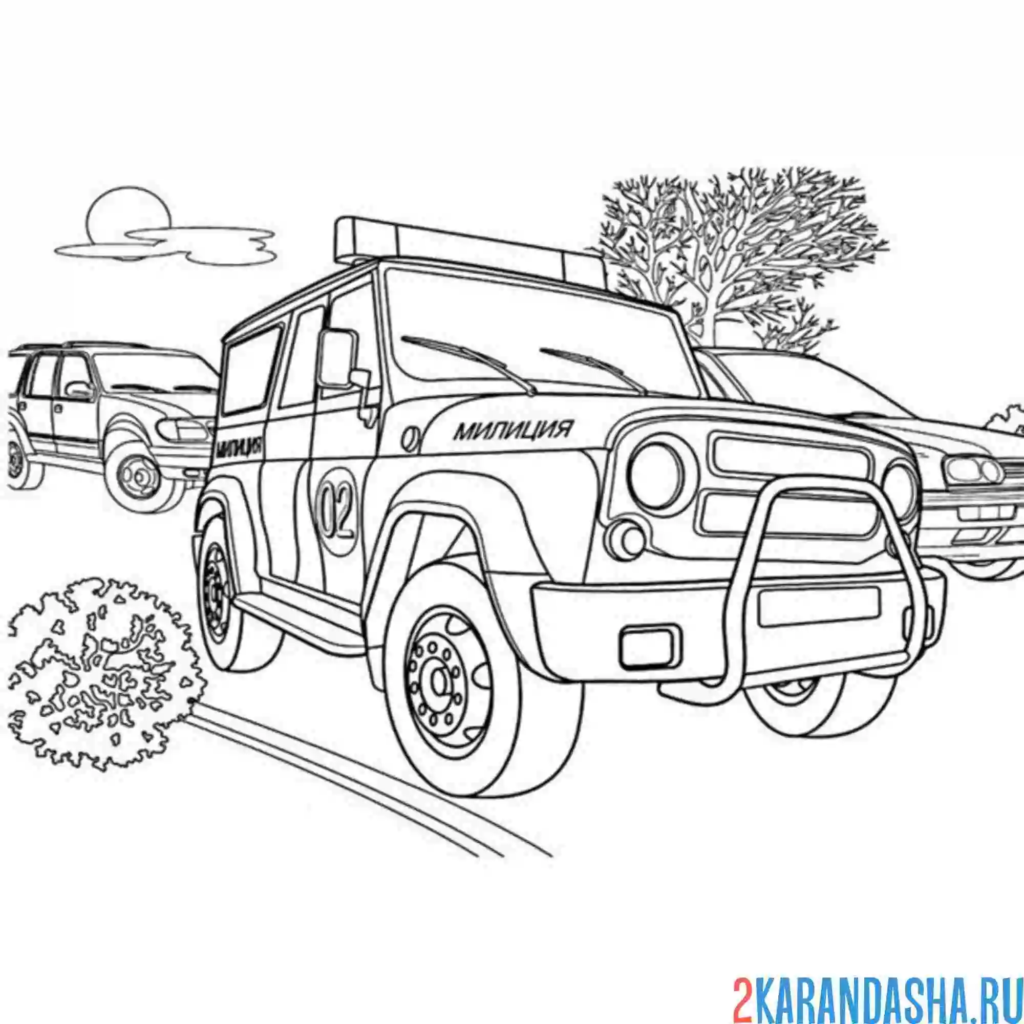 Раскраска уаз полицейская машина