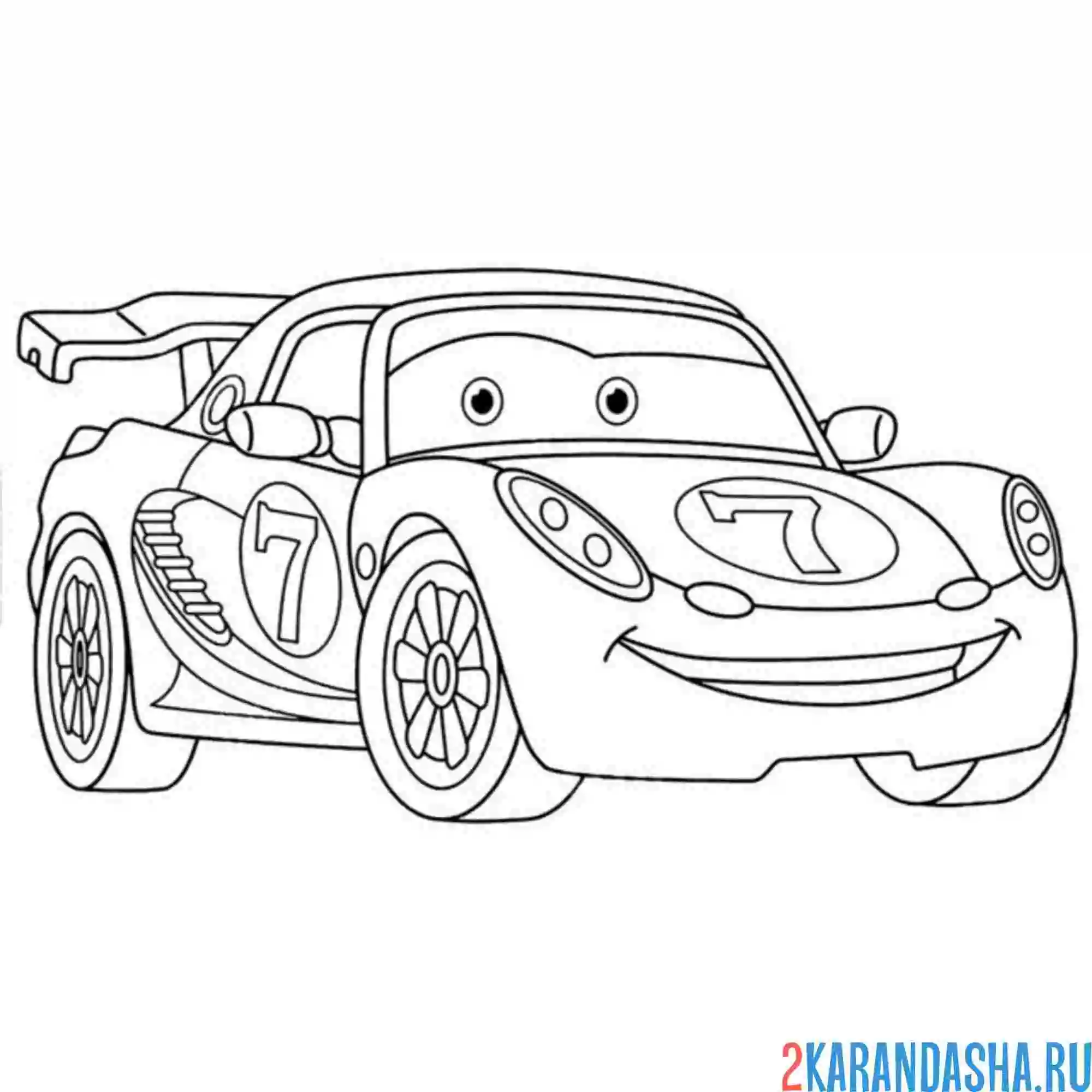 Раскраска тачки гоночная машина с глазками
