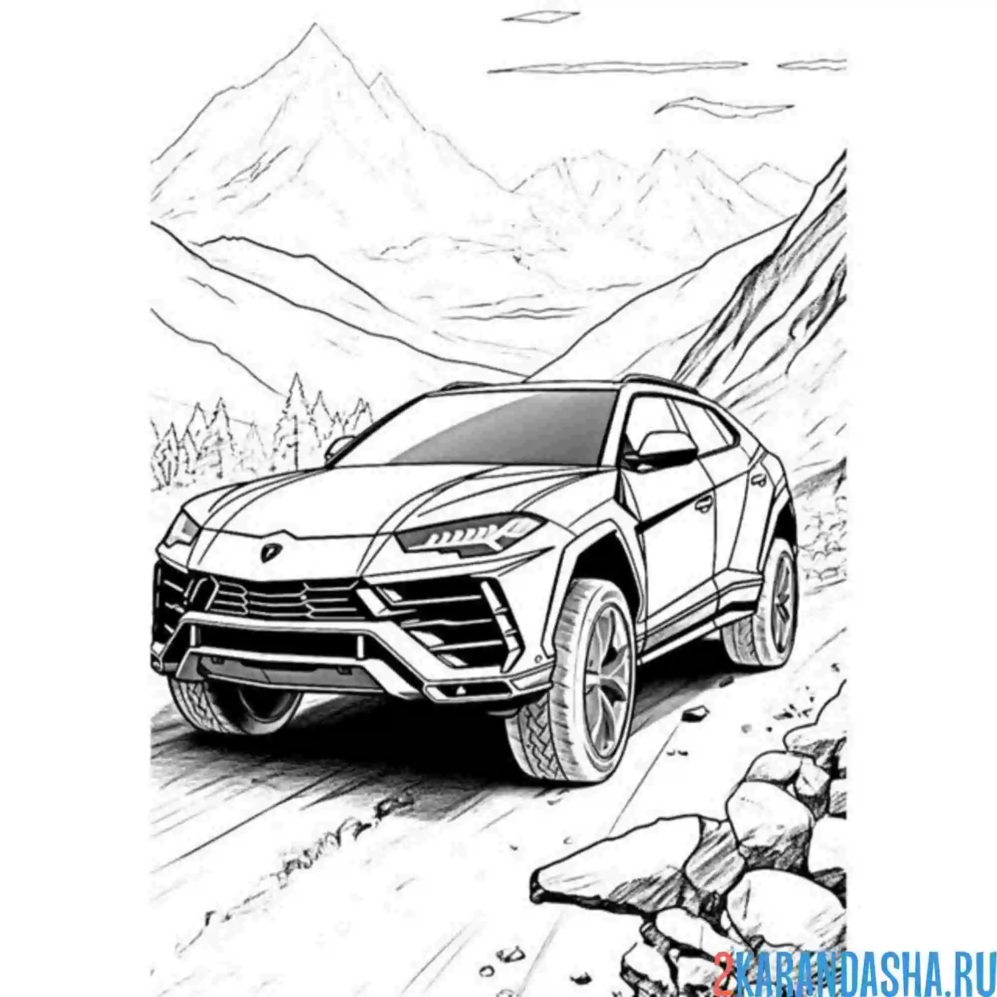 Раскраска ламборгини urus в горах