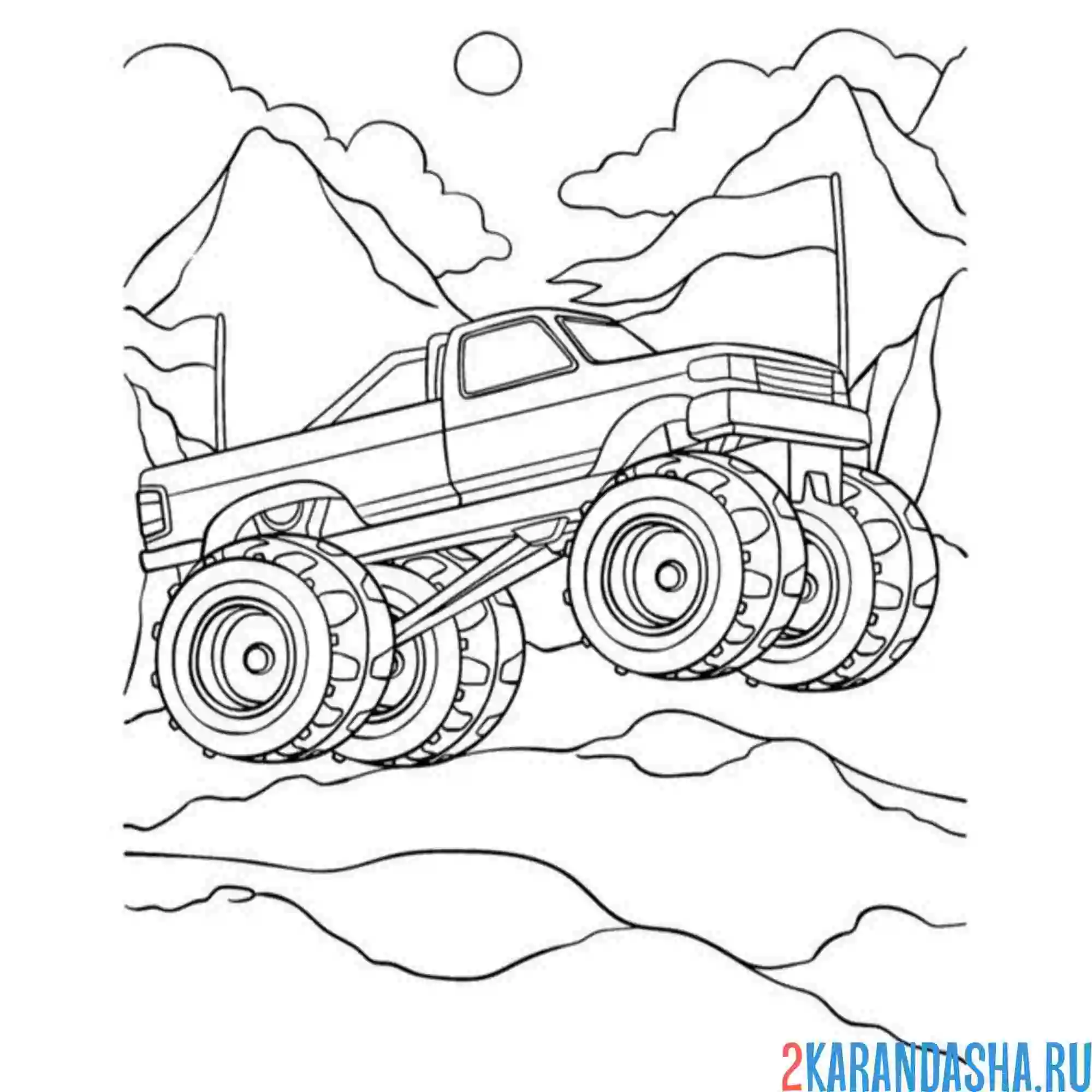 Раскраска монстр-трак в горах