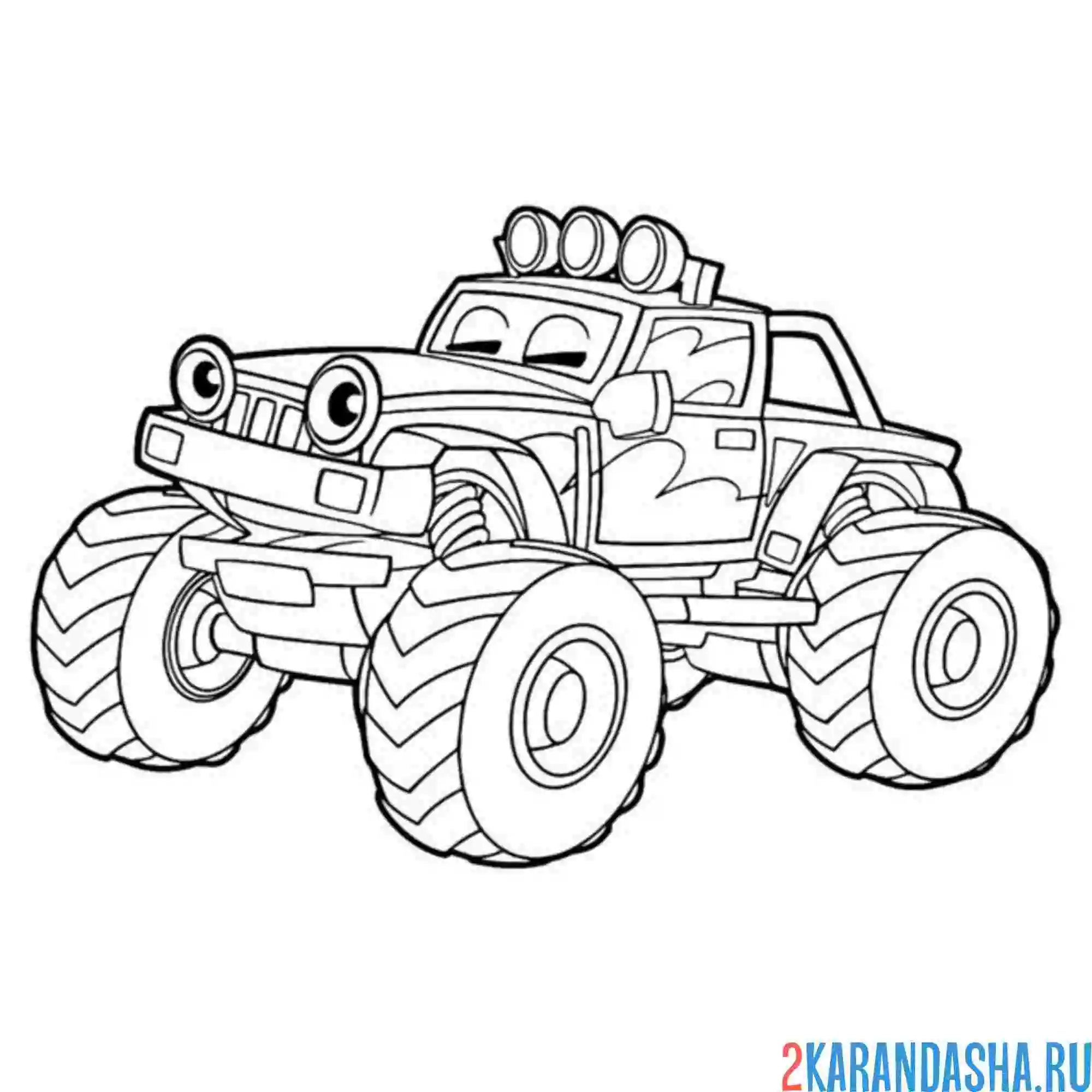Раскраска монстр-трак с глазками персонаж