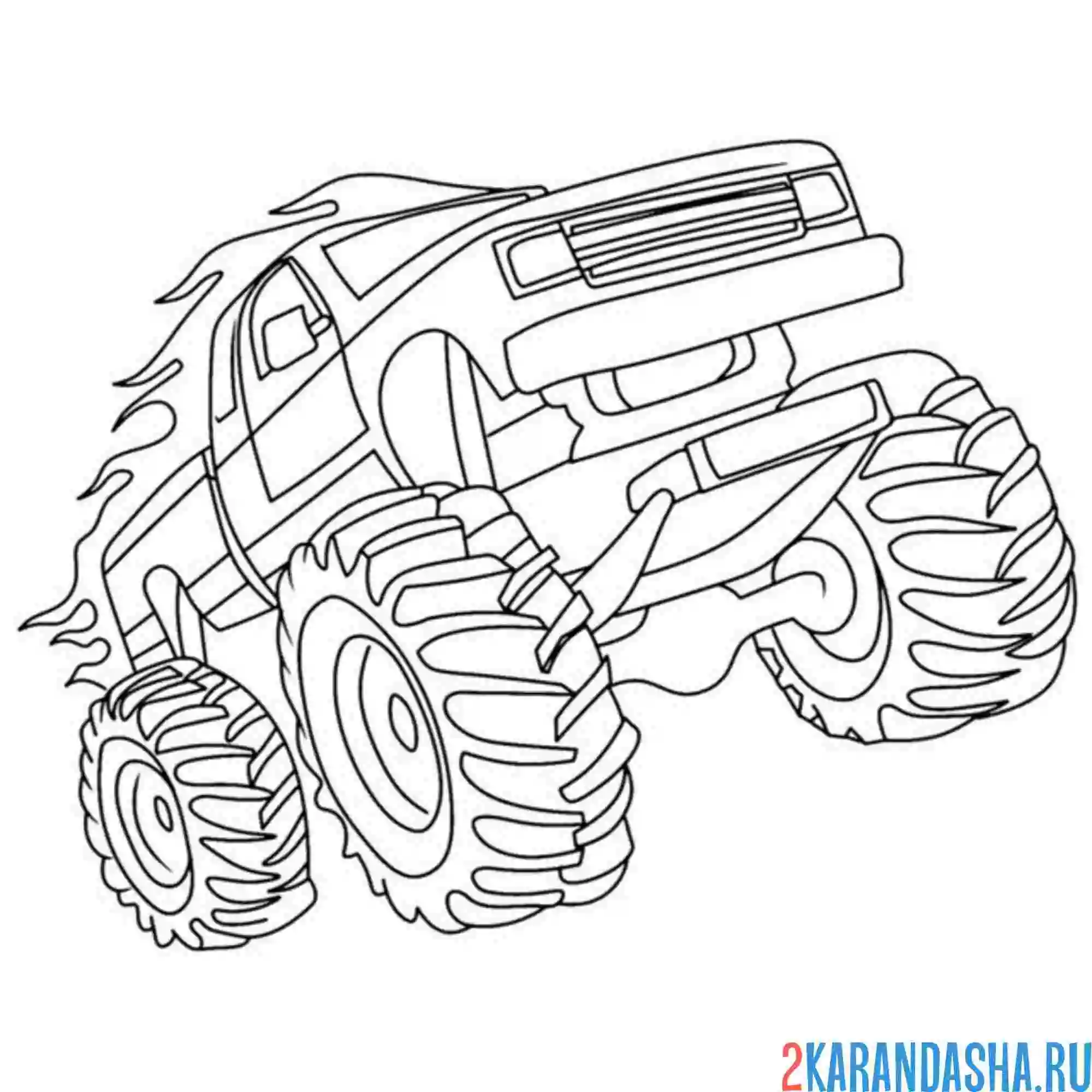 Раскраска монстр-трак в огне