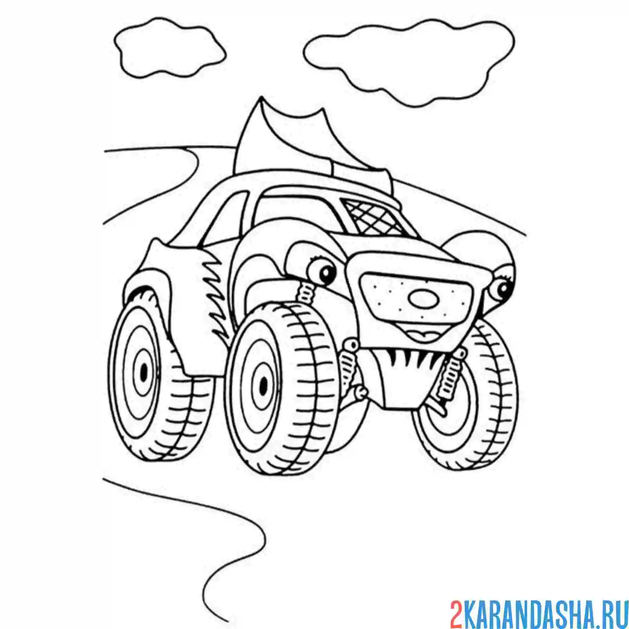 Раскраска мультяшный монстр-трак