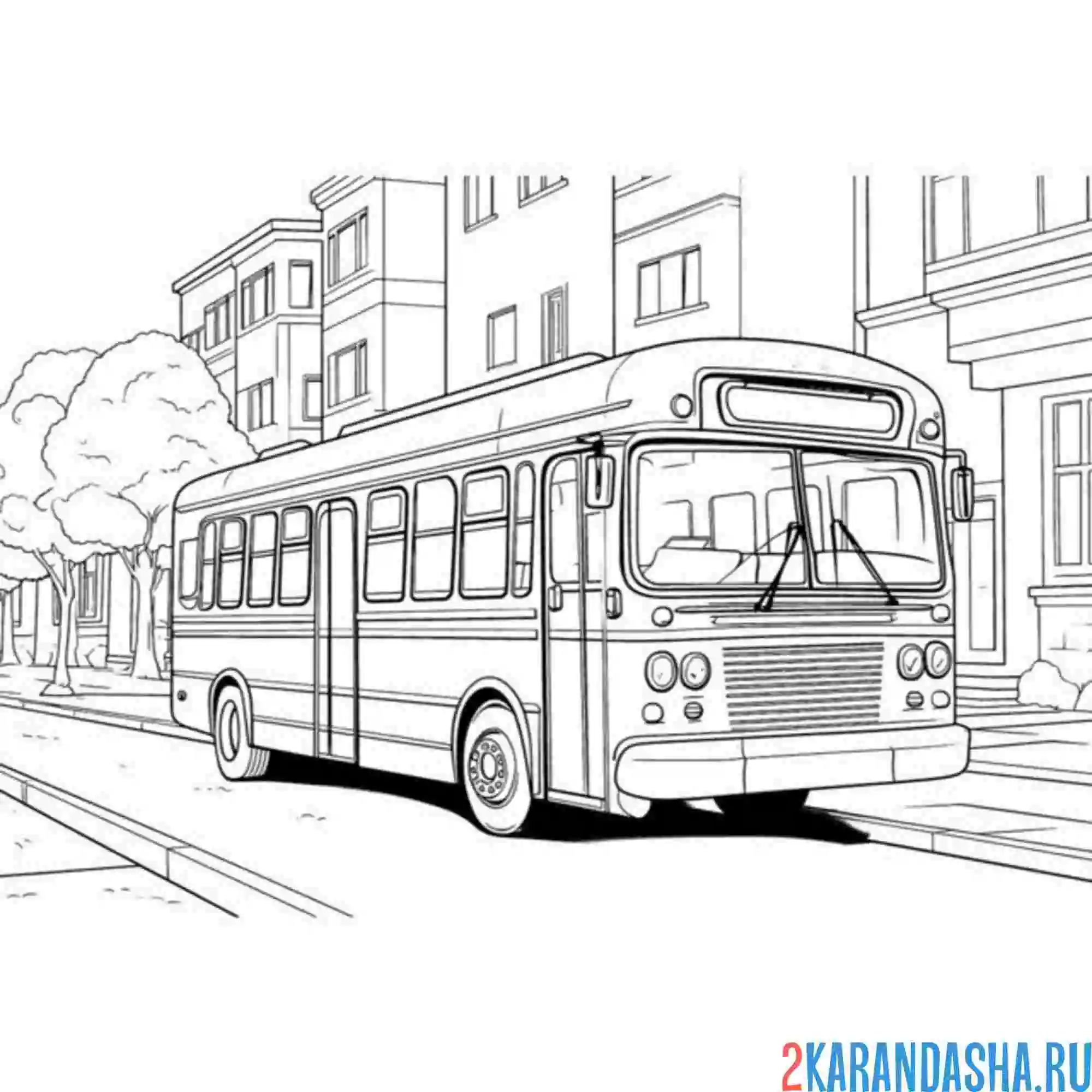 Раскраска транспорт автобус в городе