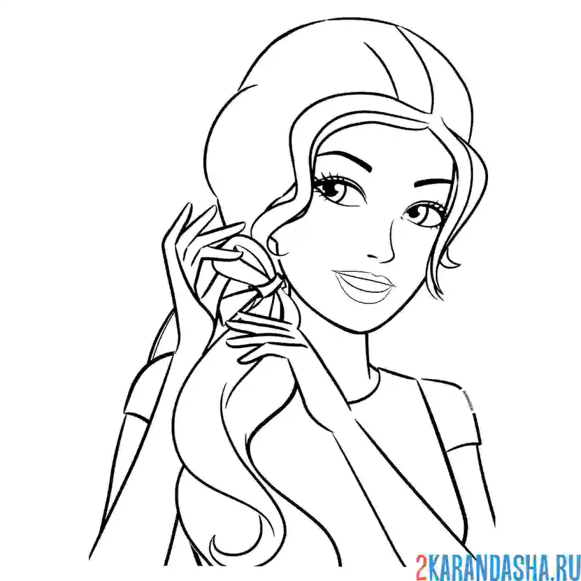 Раскраска барби с красивой прической