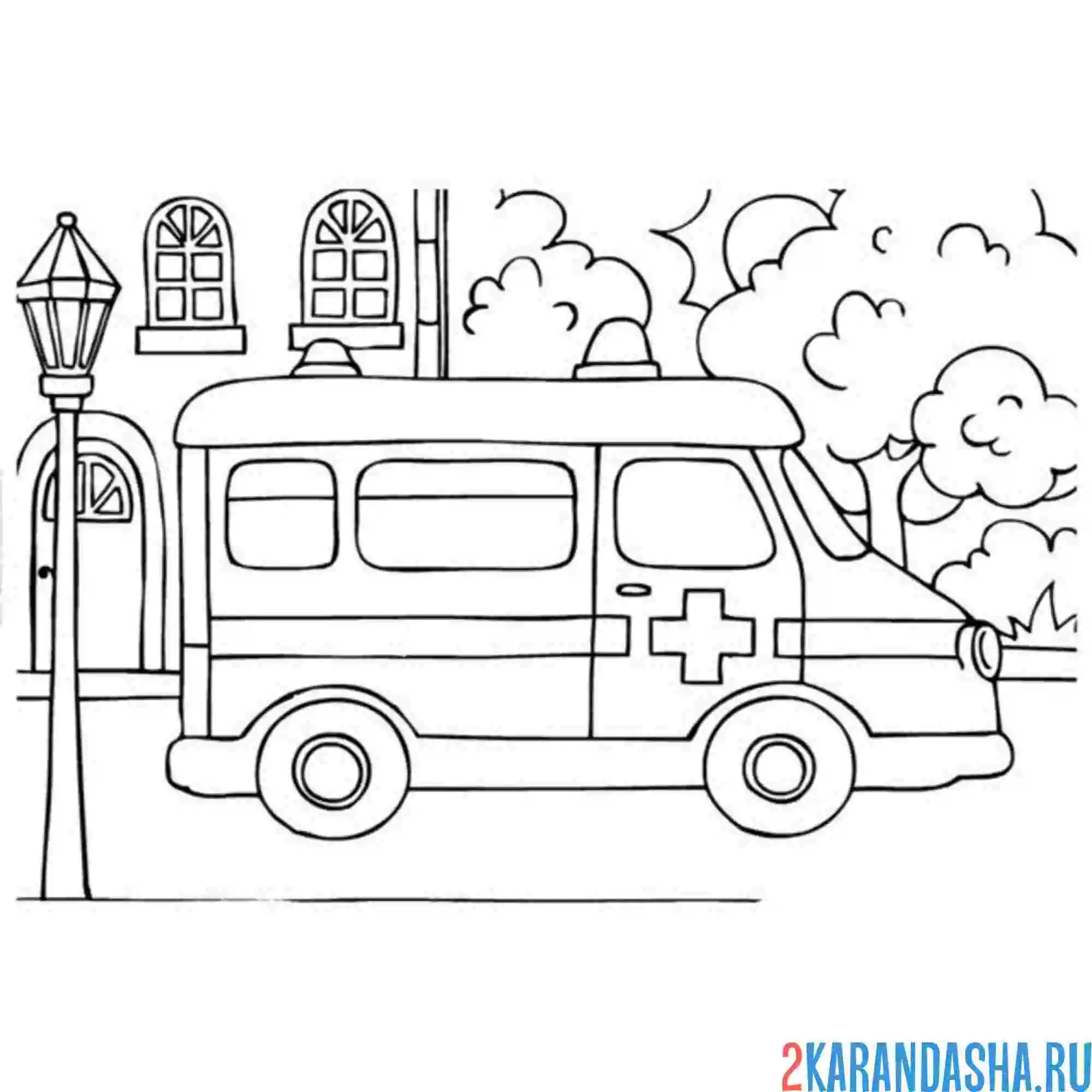 Раскраска скорая помощь в городе