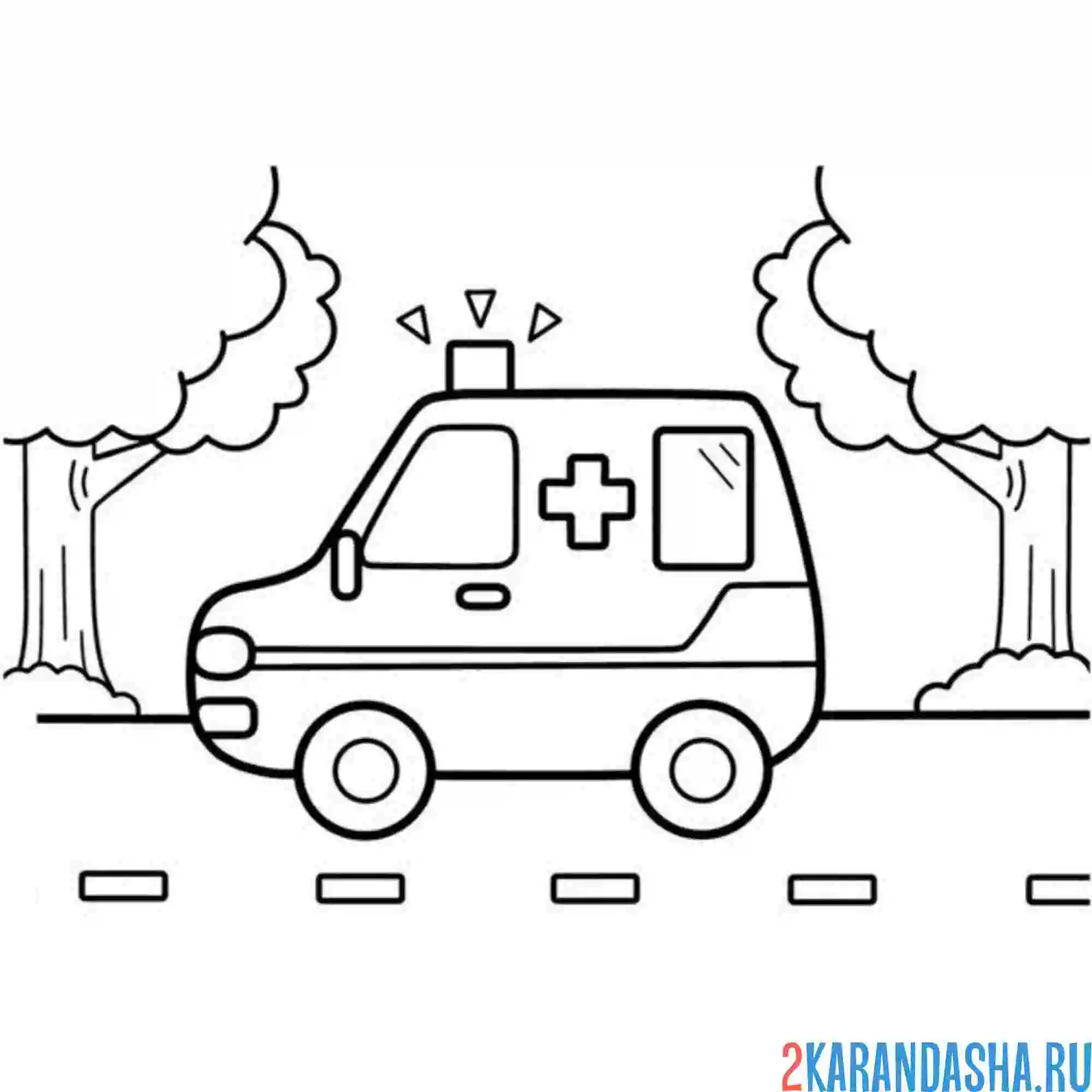 Раскраска скорая помощь мчится в городе