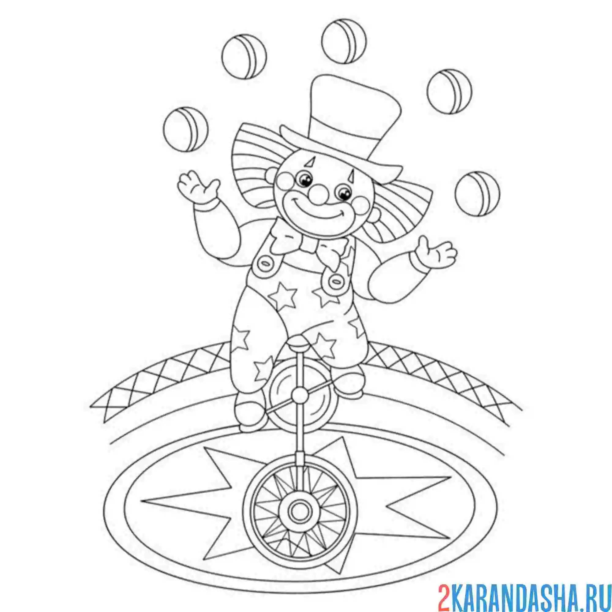 Раскраска клоун на колесе