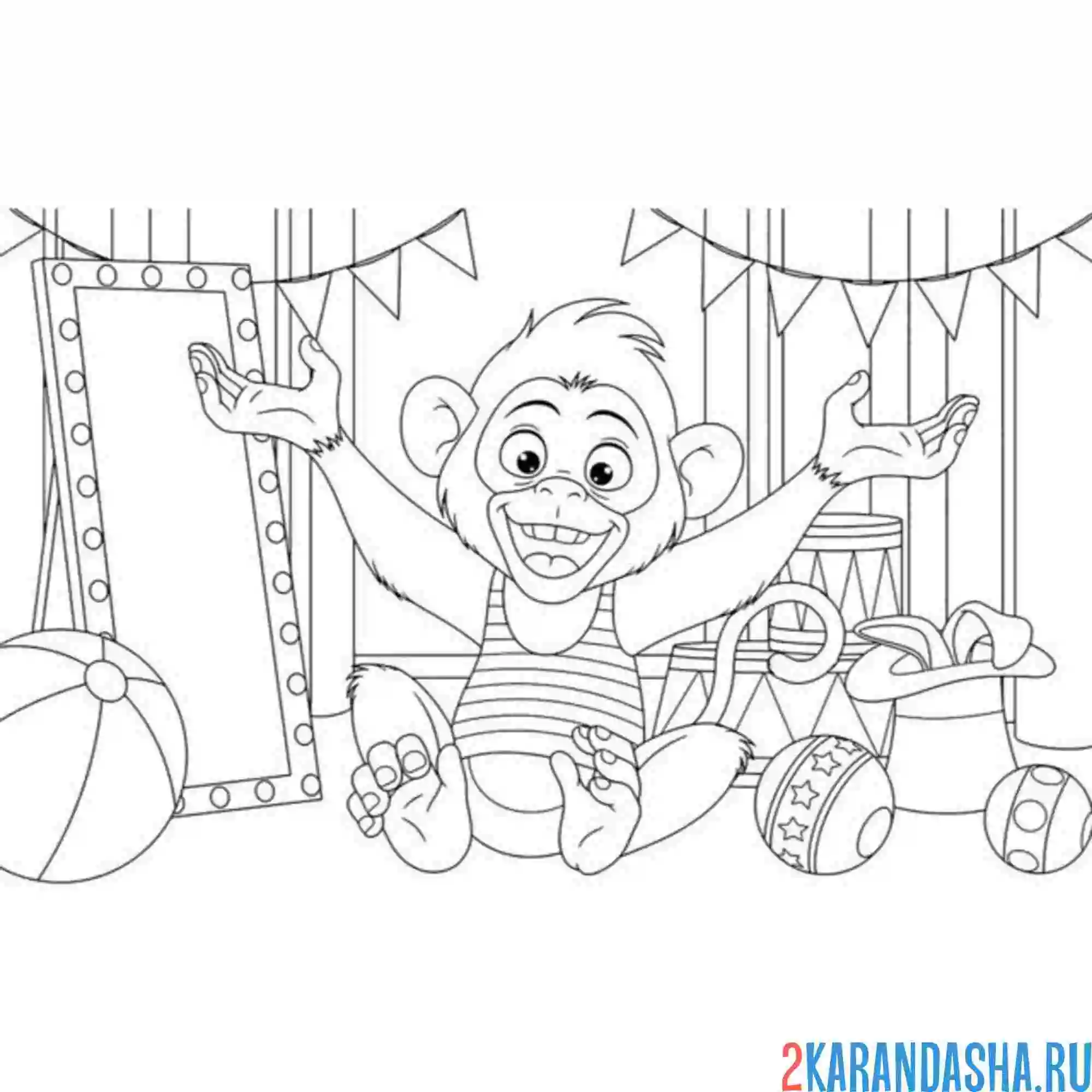 Раскраска обезьянка в цирке