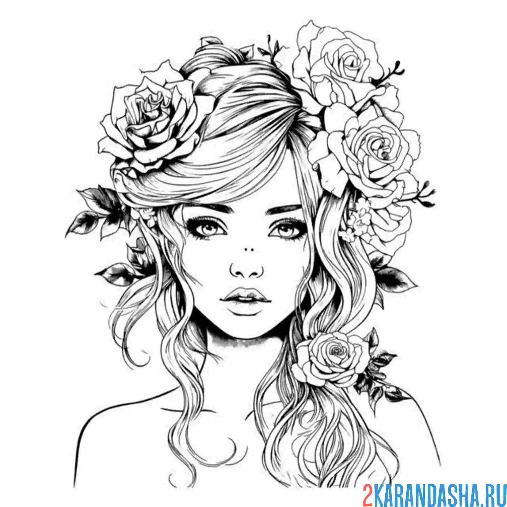 Раскраска красивая девушка и цветы