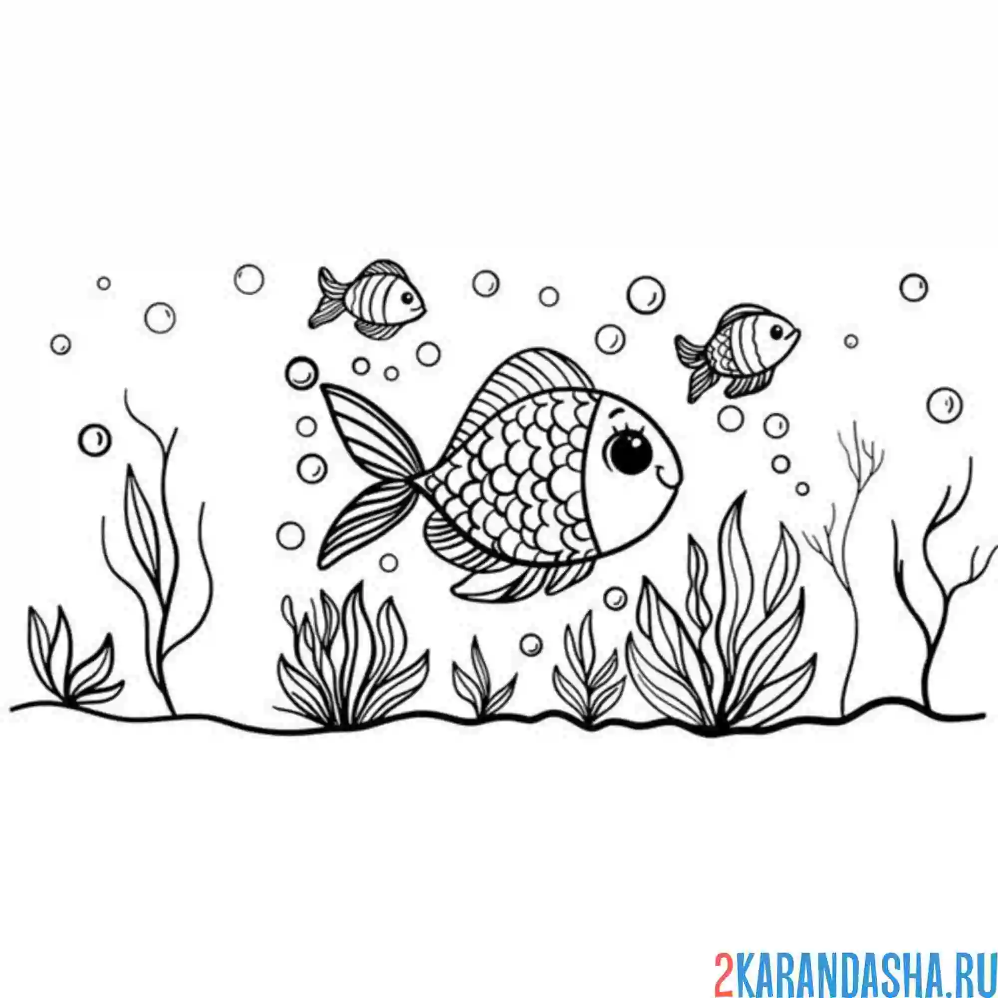 Раскраска рыбка в море плавает