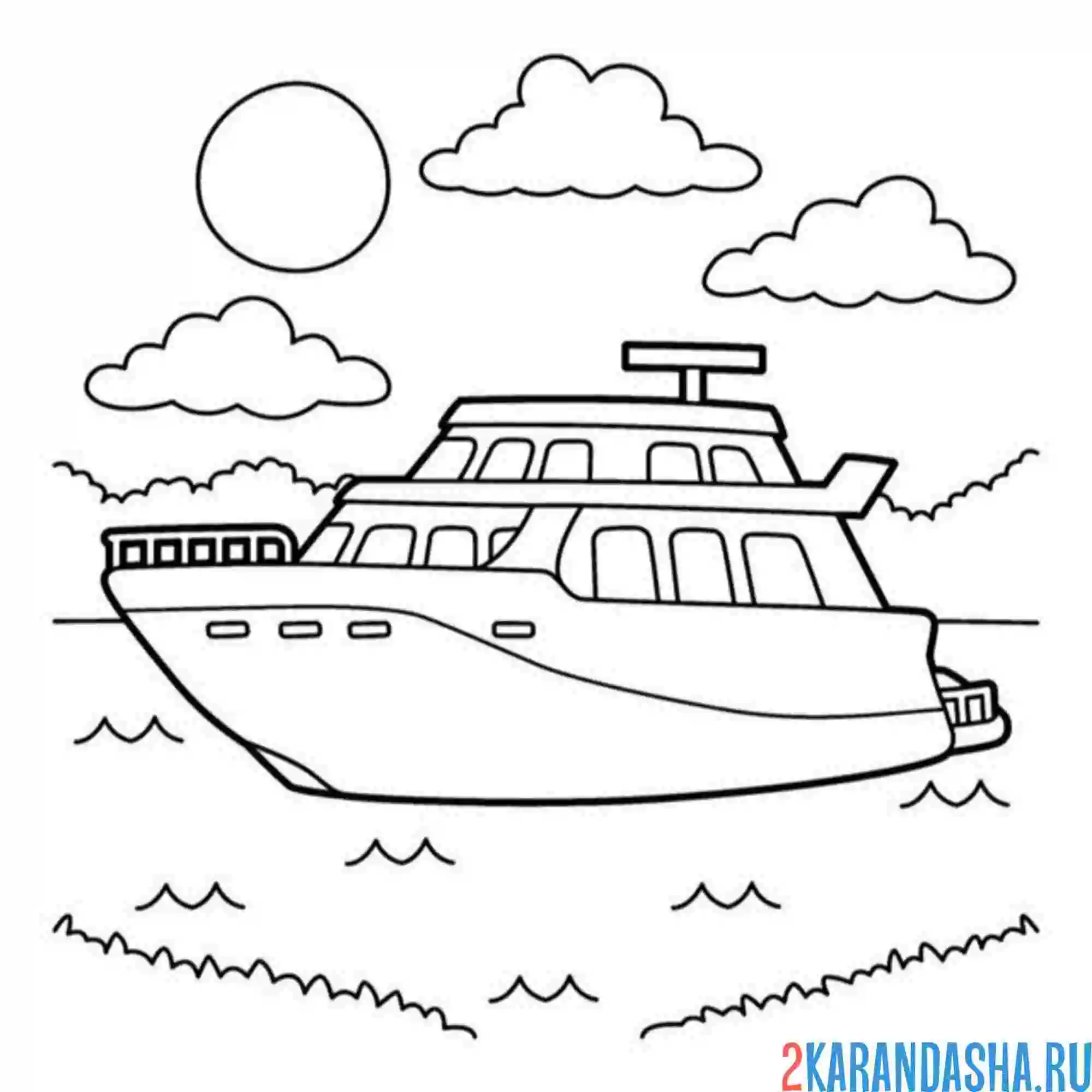 Раскраска в море большой корабль