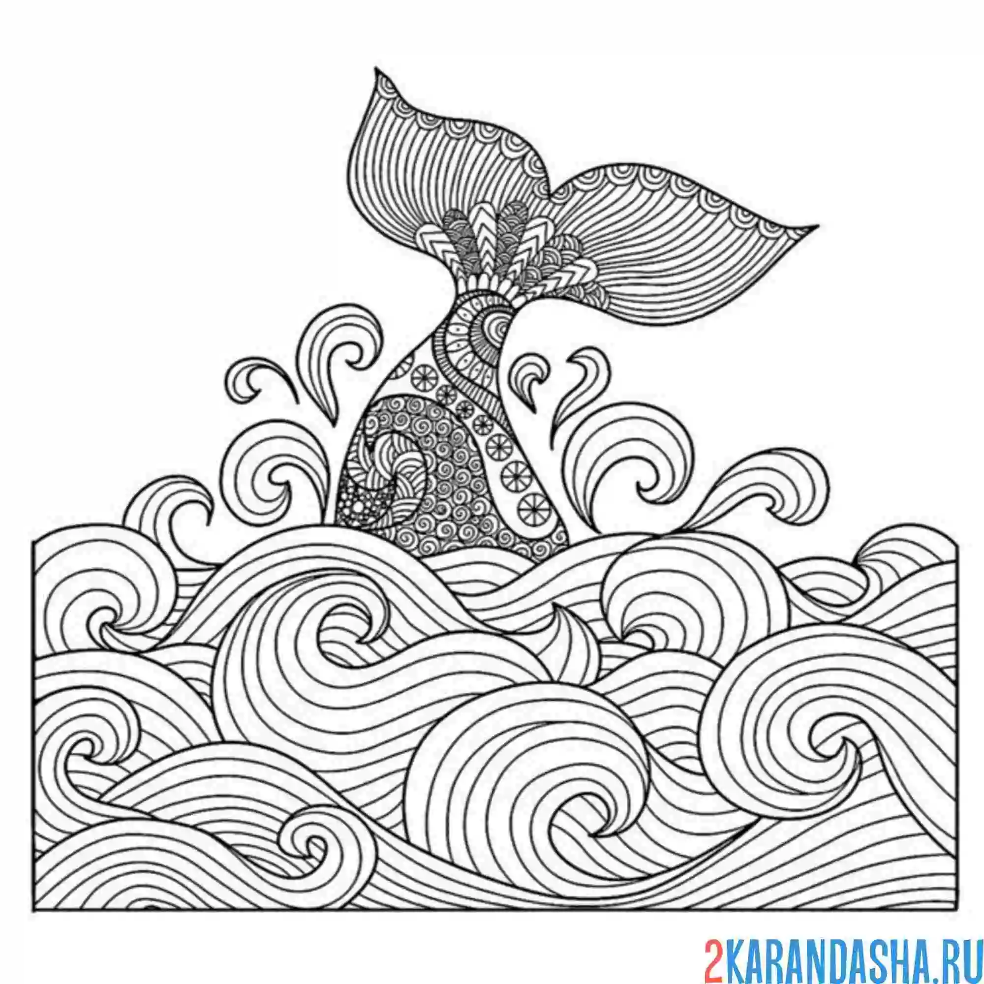 Раскраска антистресс море и кит