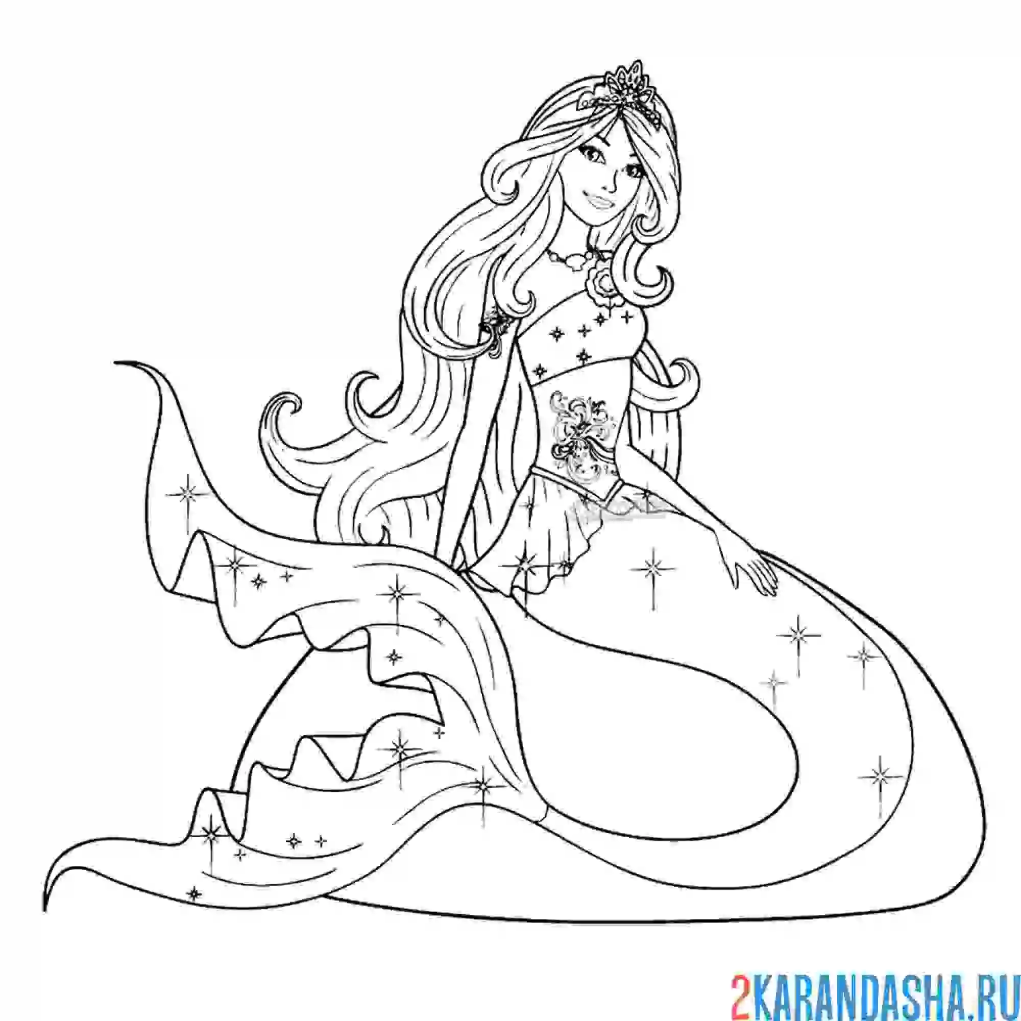 Раскраска барби русалка с хвостом