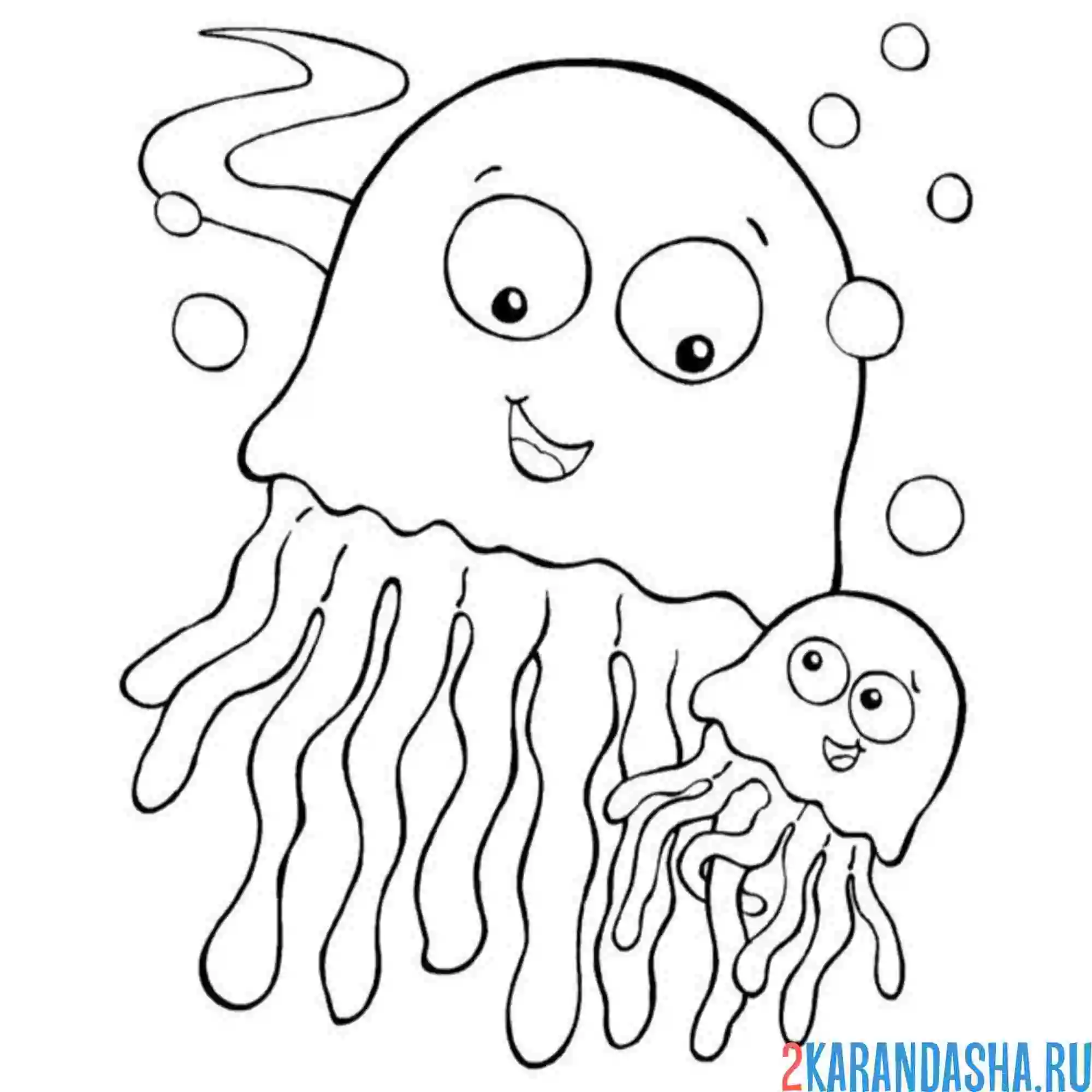 Раскраска мама медуза и малыш