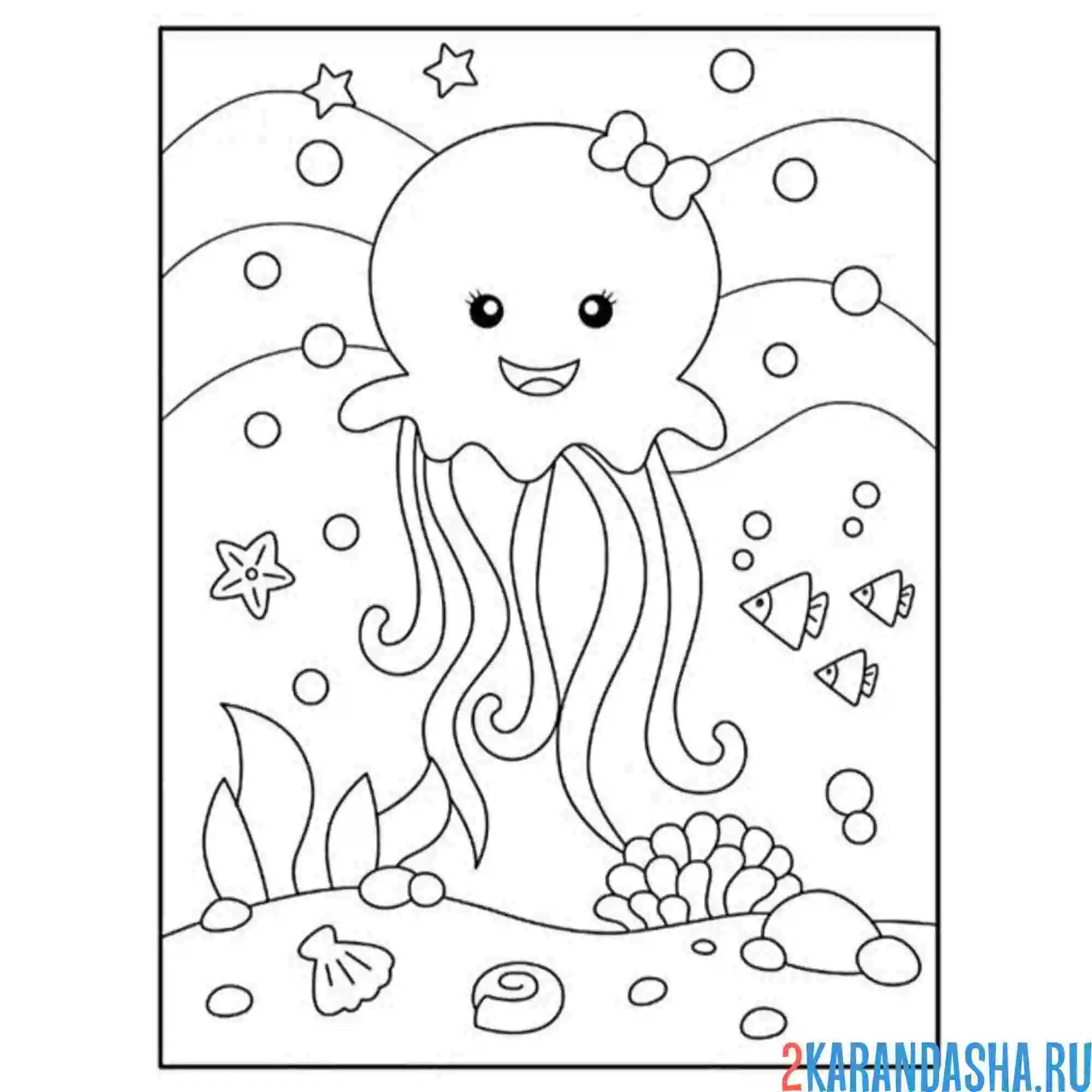 Раскраска медуза с бантиком