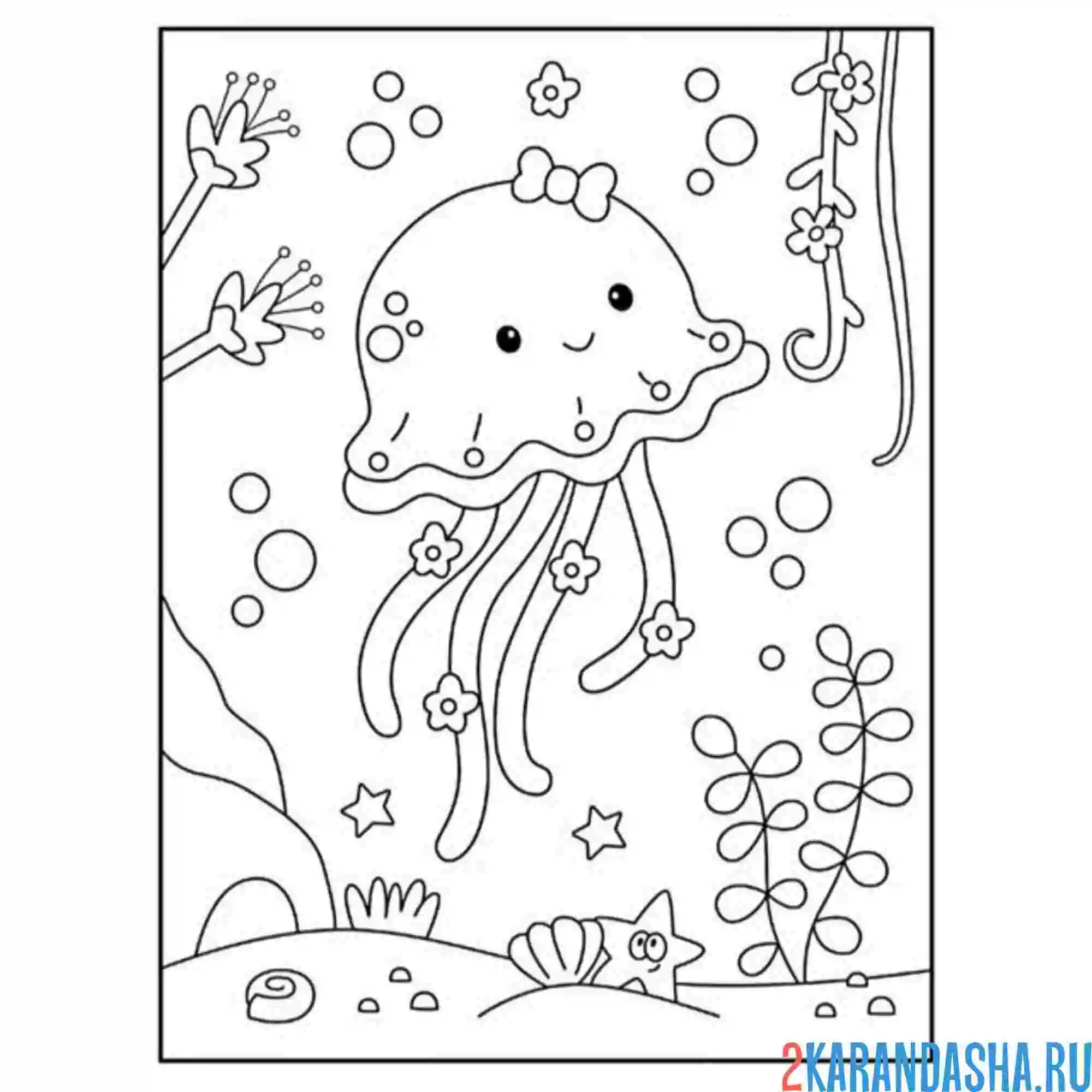 Раскраска девочка медуза и бантик