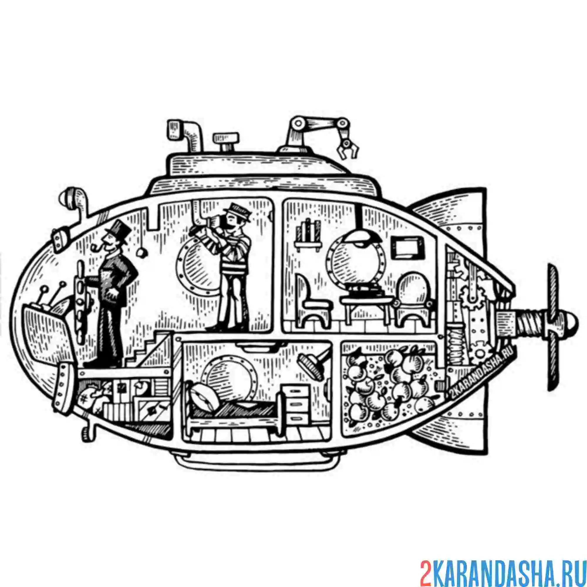 Раскраска субмарина ретро