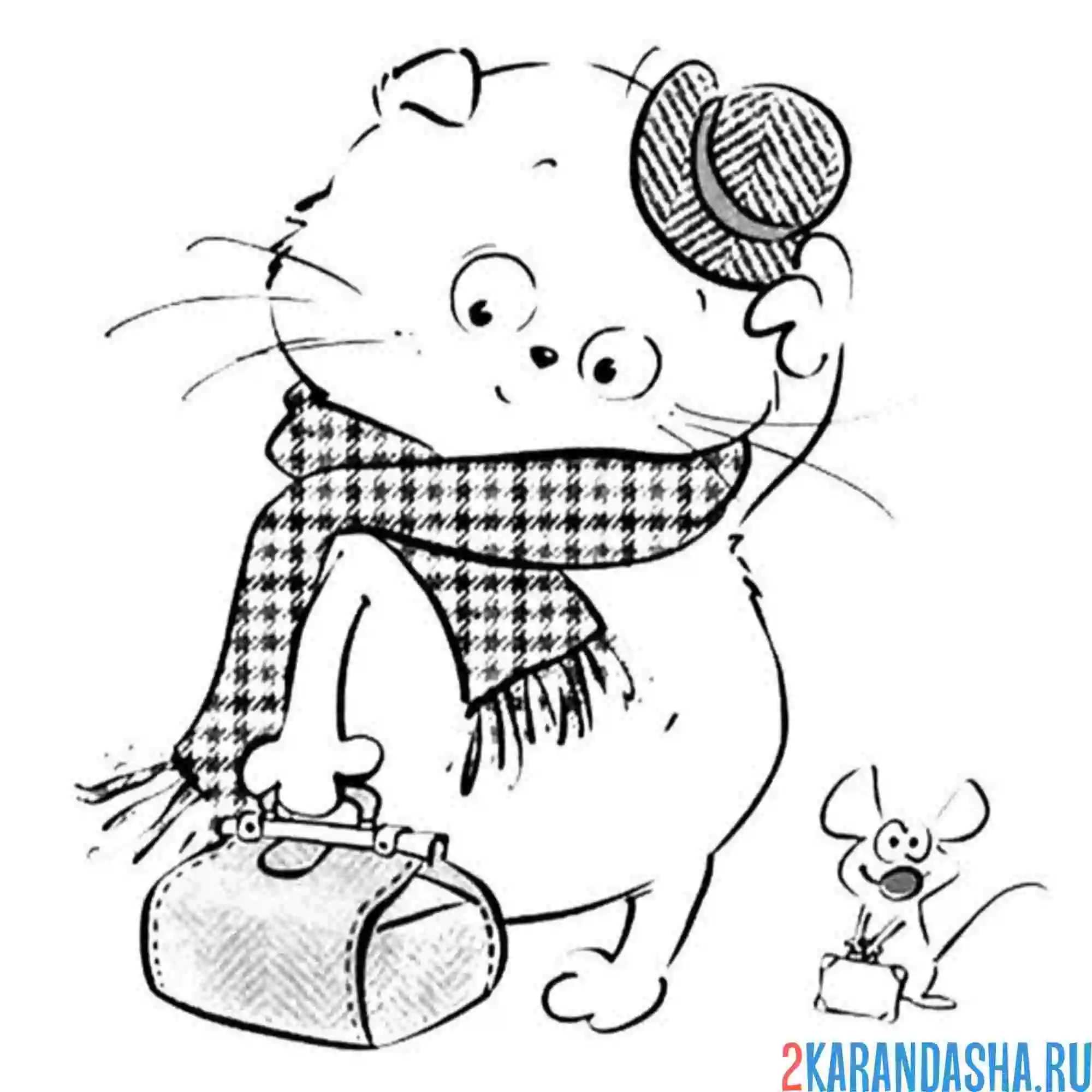Раскраска кот басик и мышка