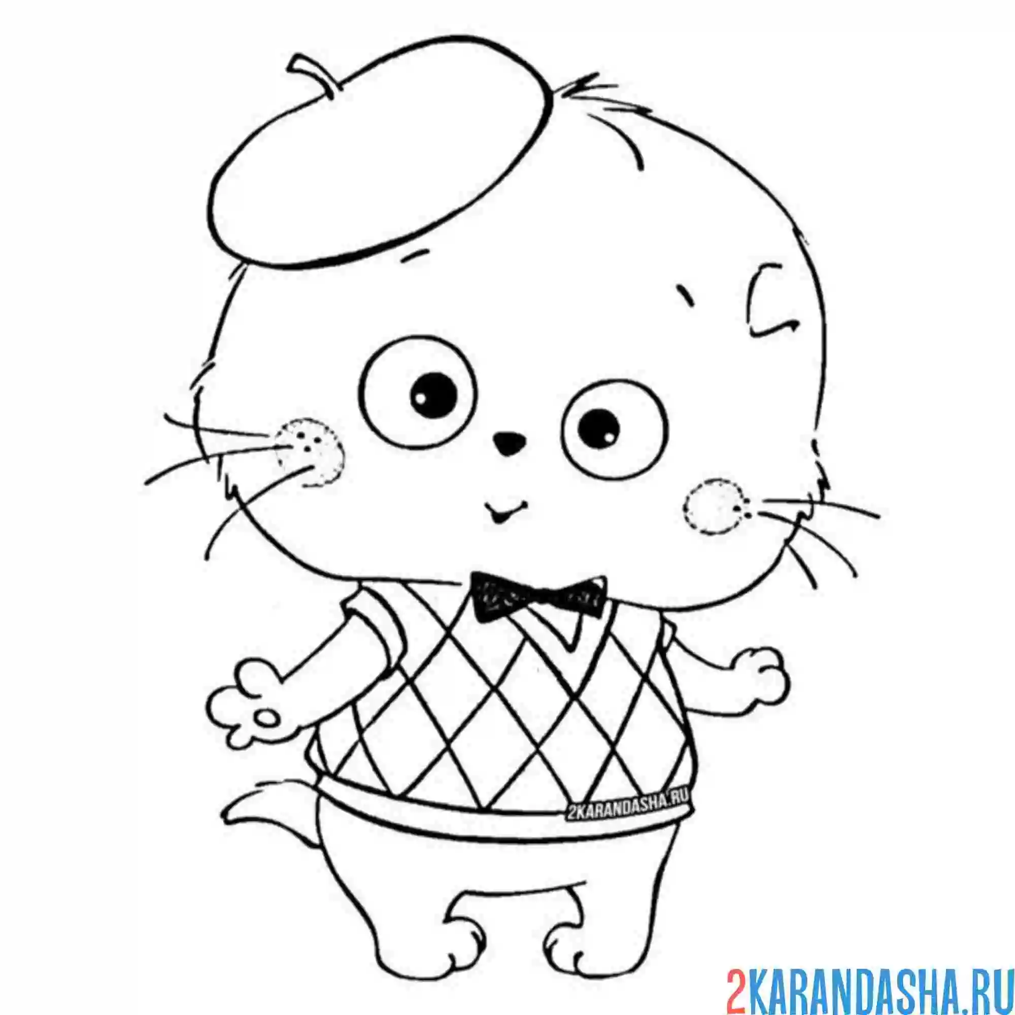 Раскраска басик кот в берете