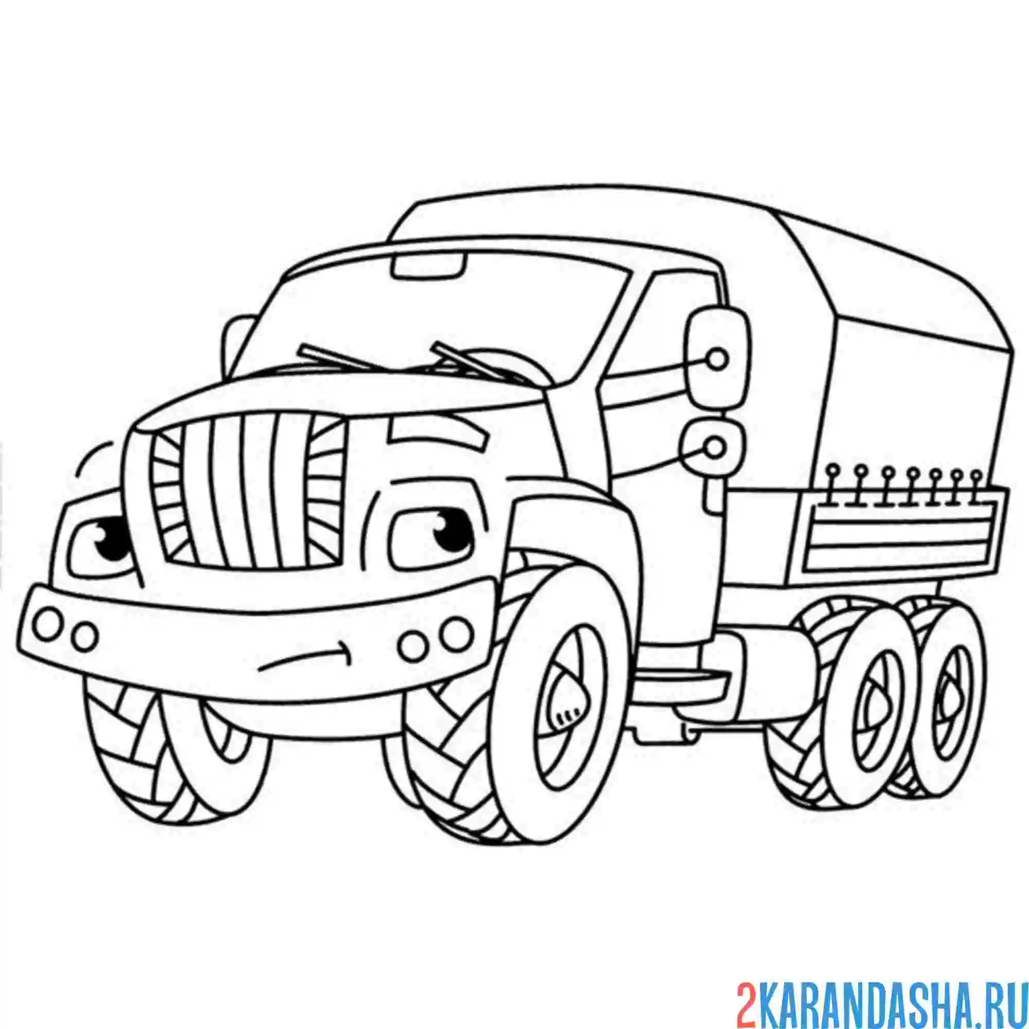 Раскраска грузовик тягач с глазками