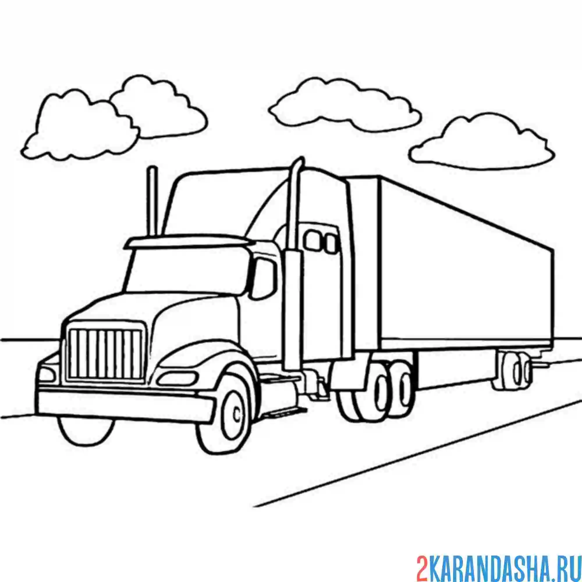 Раскраска грузовик на трассе
