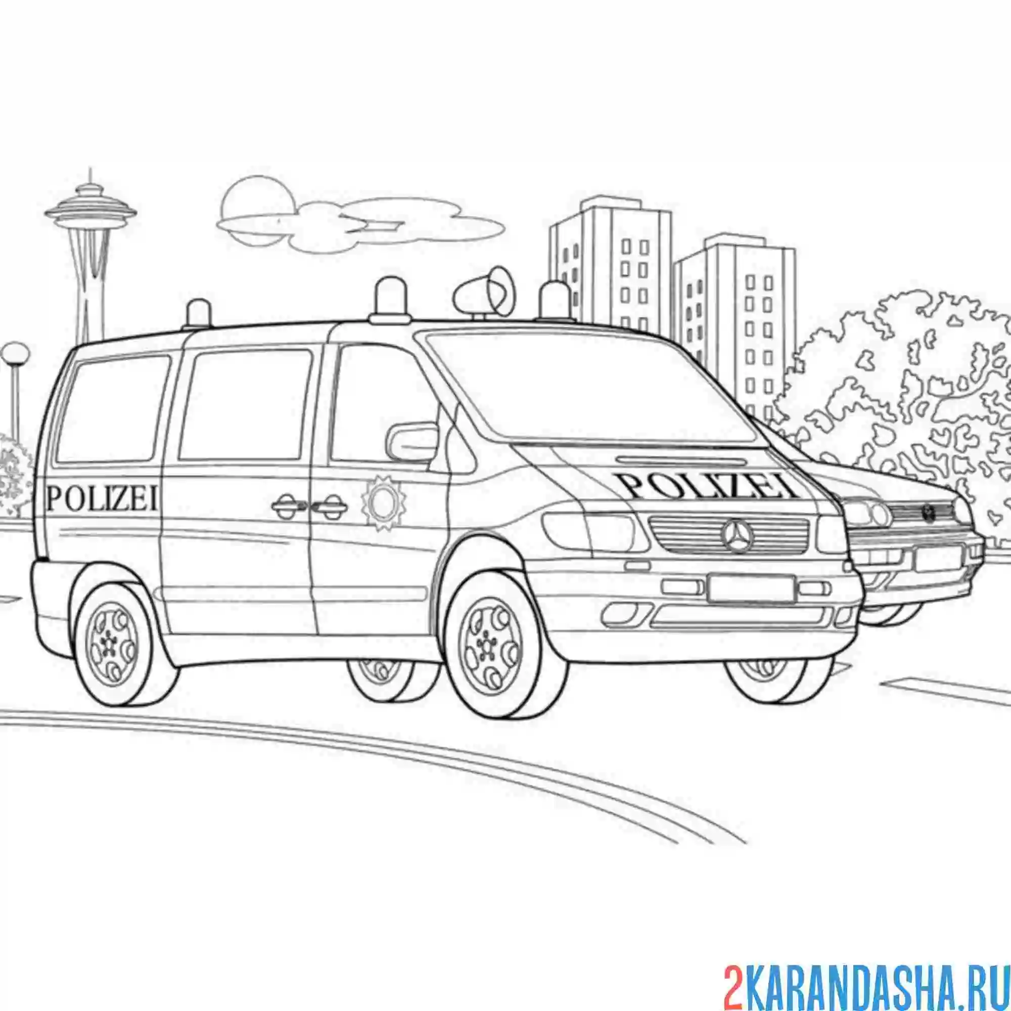 Раскраска мерседес микроавтобус полицейский