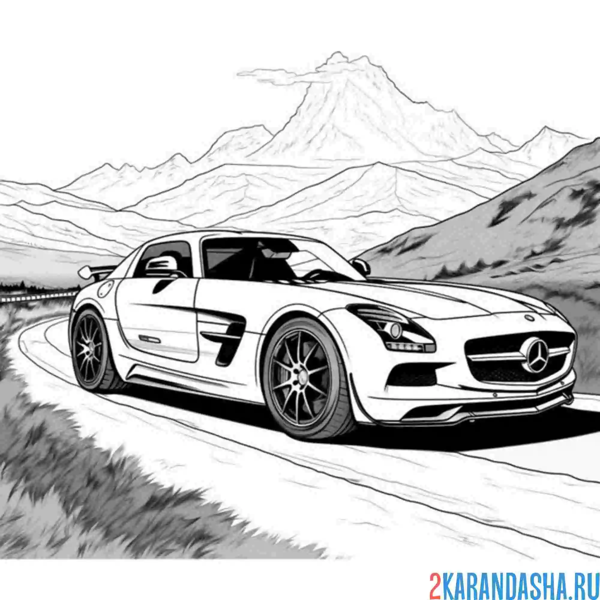 Раскраска мерседес в горах