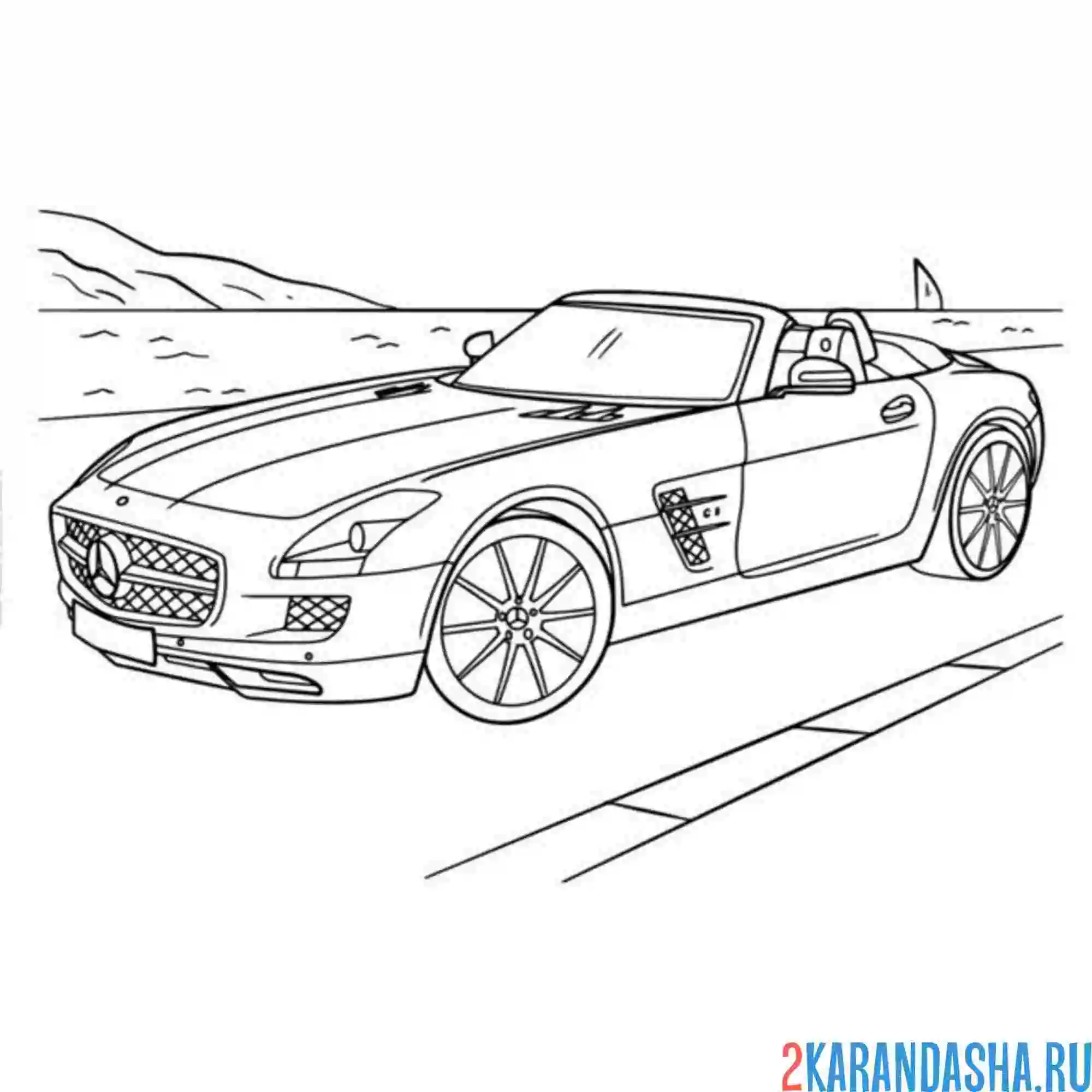 Раскраска мерседес кабриолет на дорое