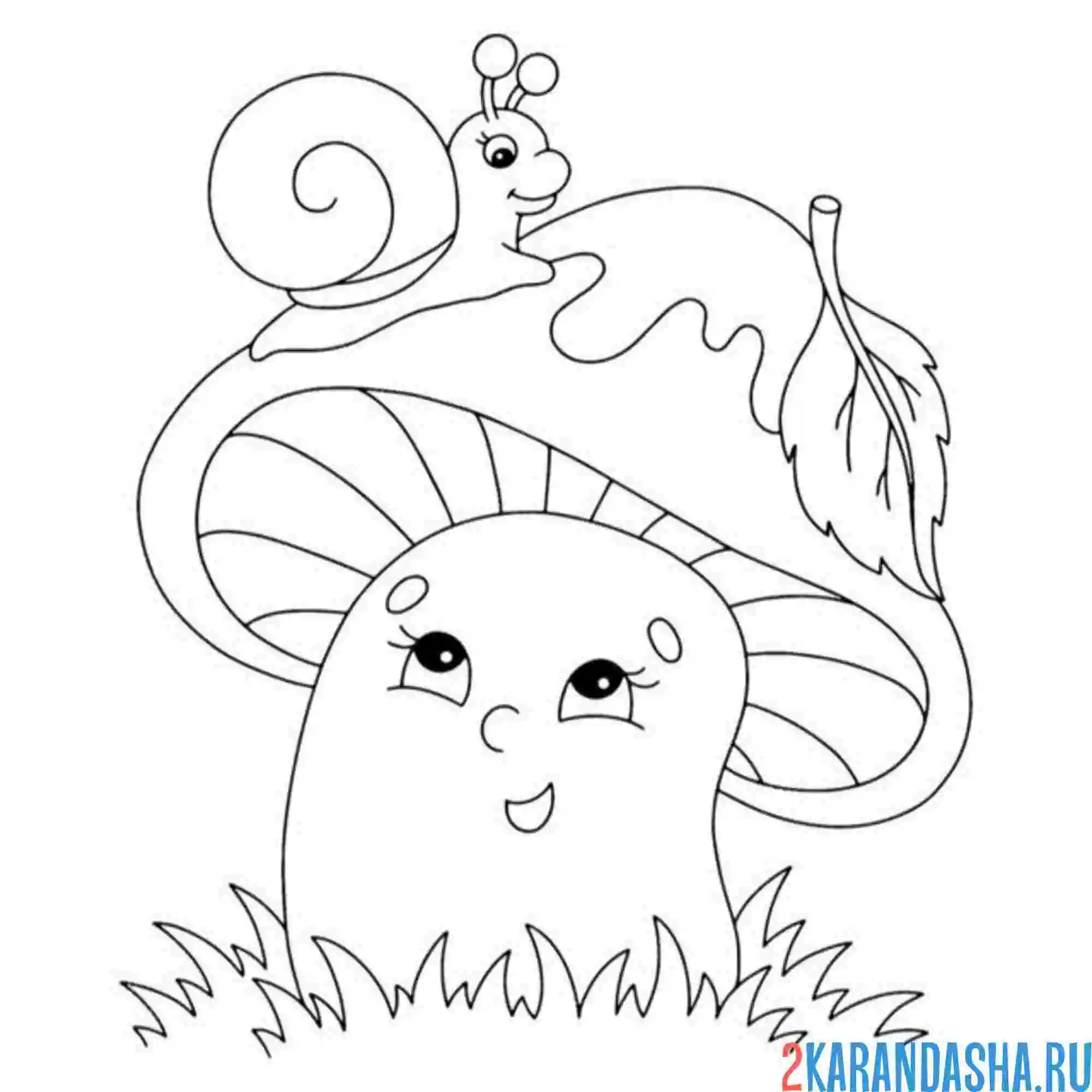 Раскраска грибочек с улиткой