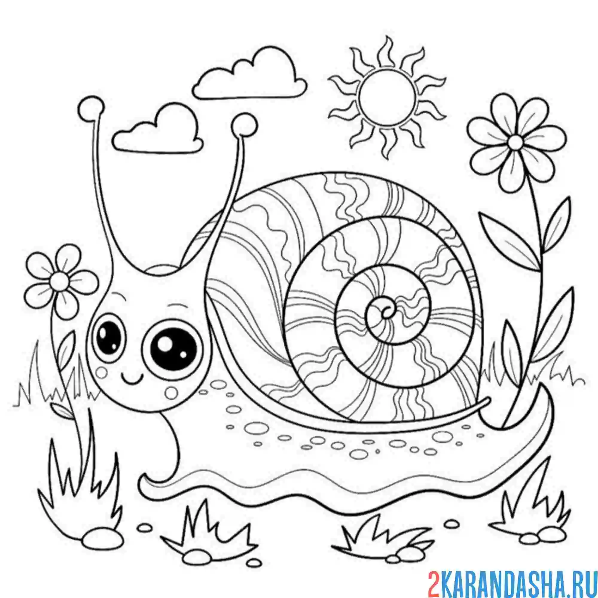 Раскраска улитка в цветочках