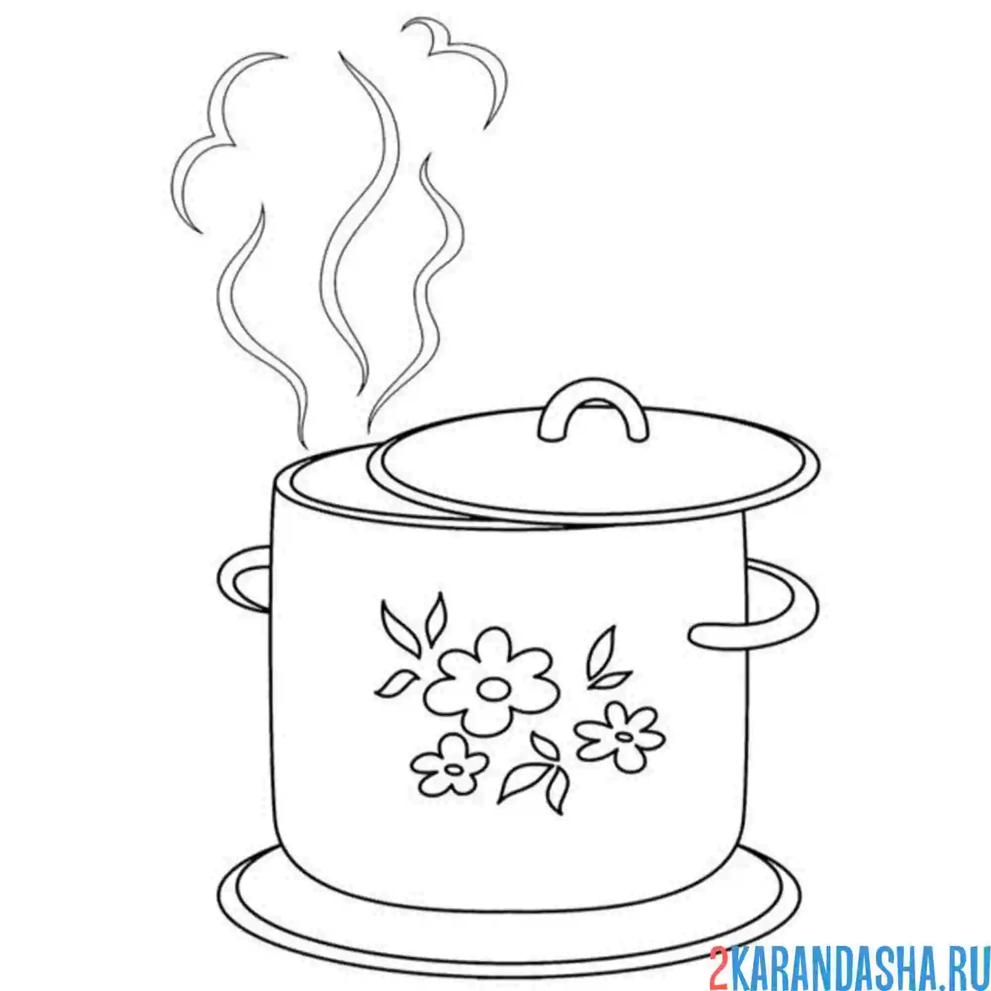 Раскраска кастрюля на плите посуда