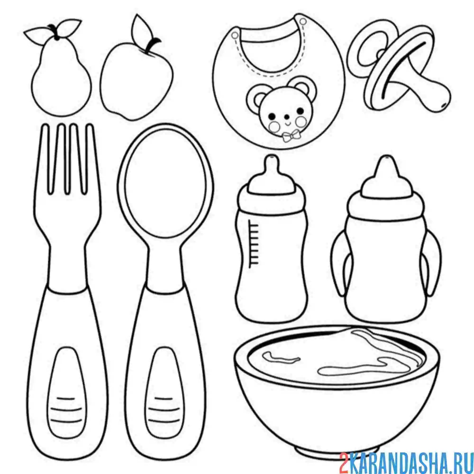 Раскраска детская посуда