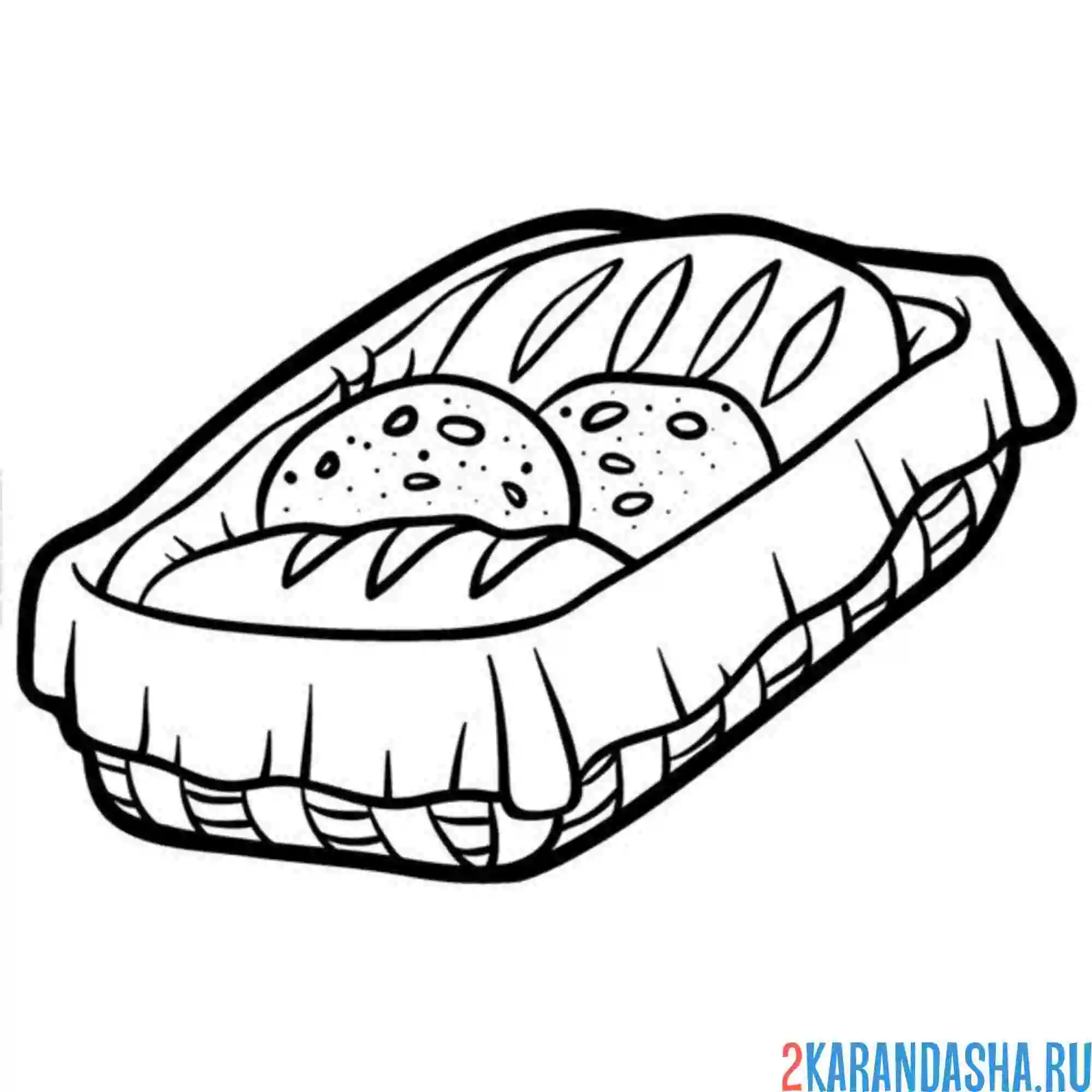 Раскраска хлеб в корзинке
