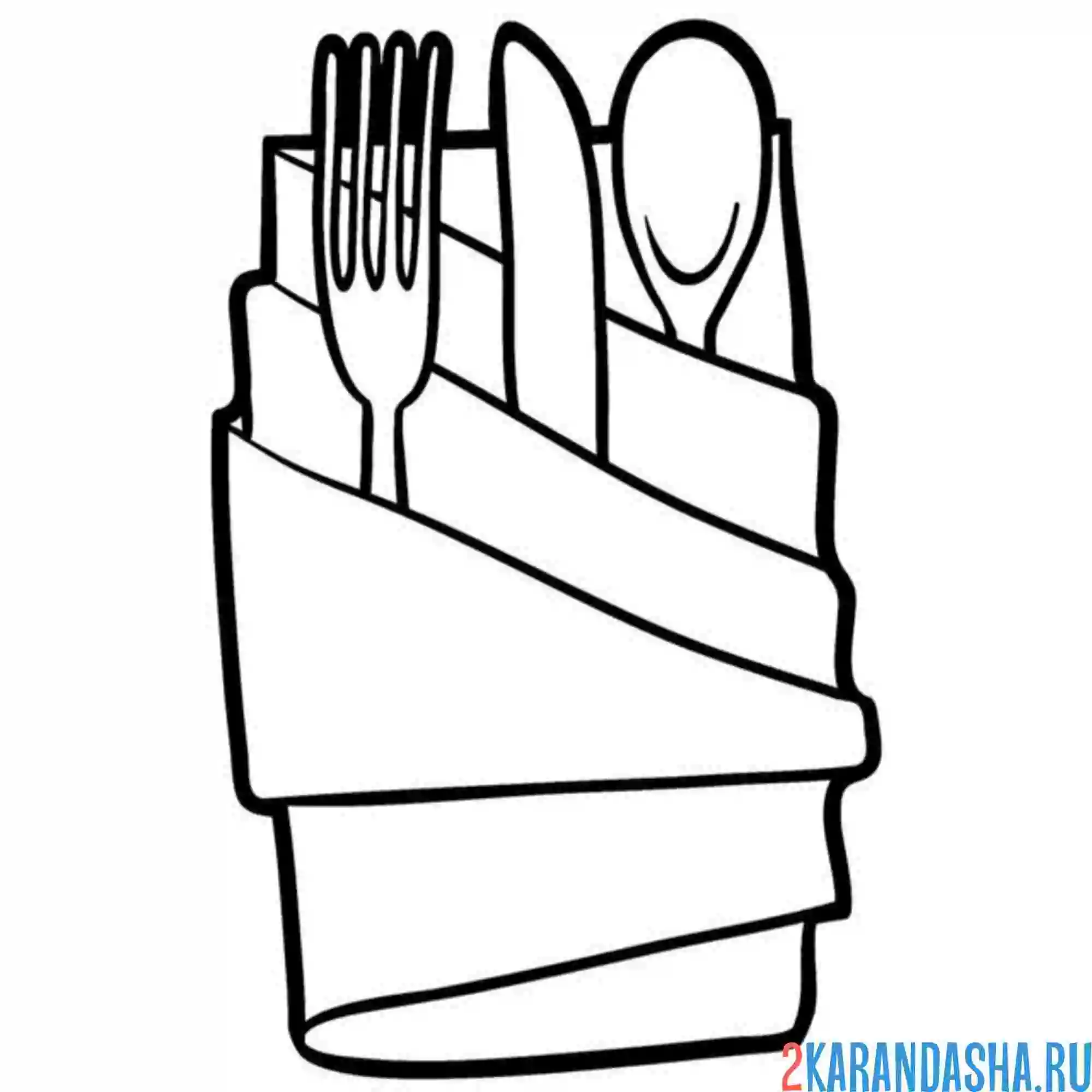 Раскраска столовые приборы нож вилка и ложка