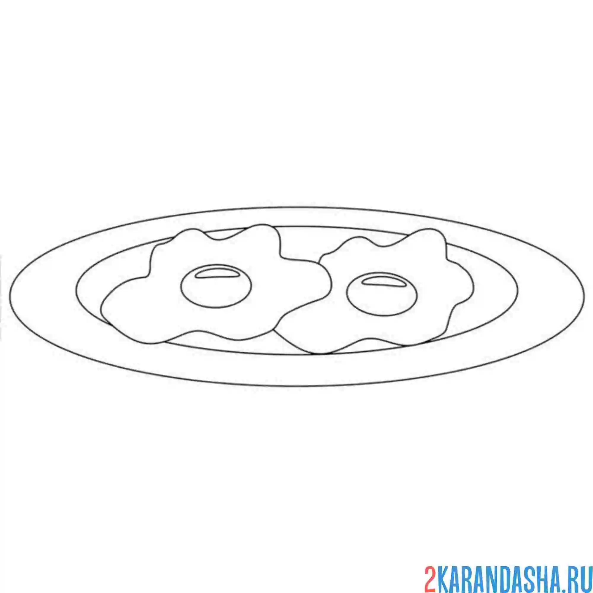 Раскраска тарелка с яичницей посуда